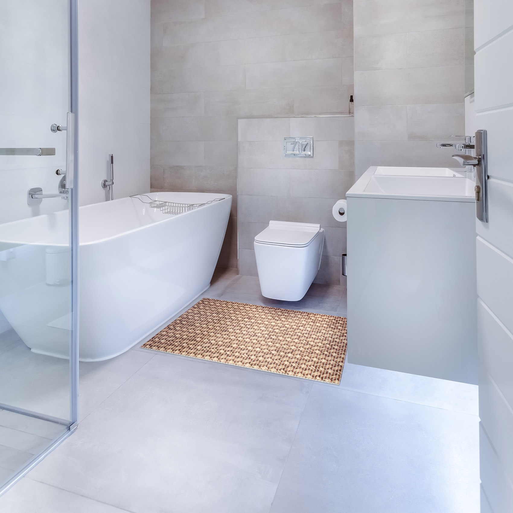 Weichschaummatte Bad Weichschaum Badematte Flechtwerk Beige Breite 65cm Meterware