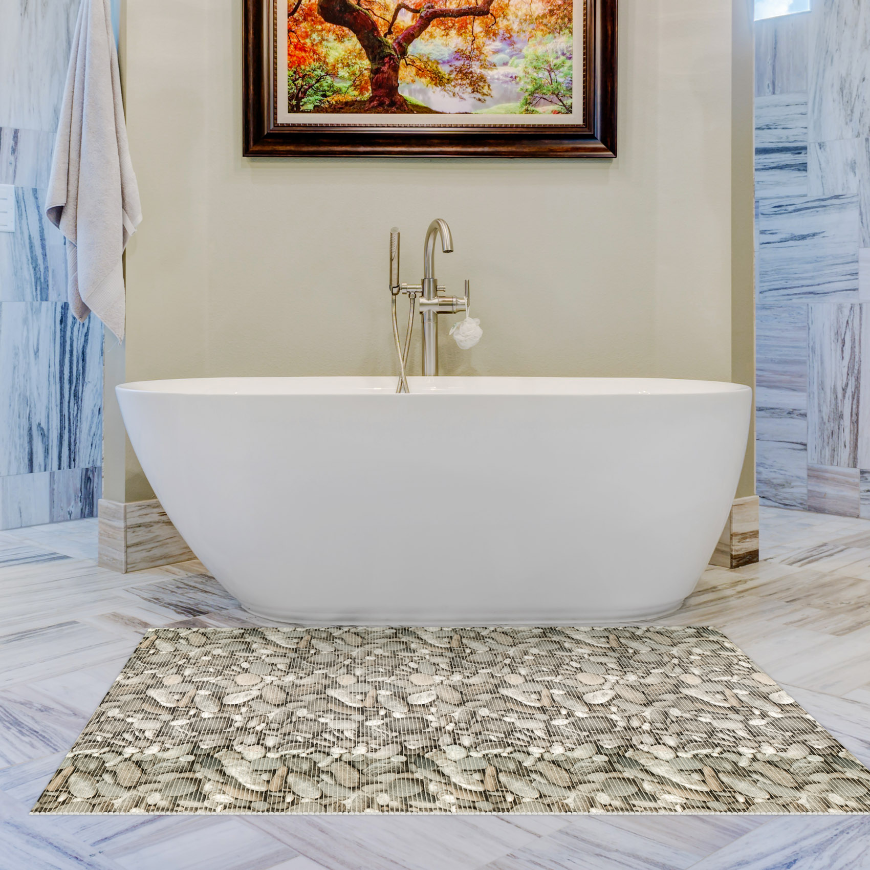 Weichschaummatte Badematte Weichschaum Bad Kieselsteine Grau Breite 130cm Meterware