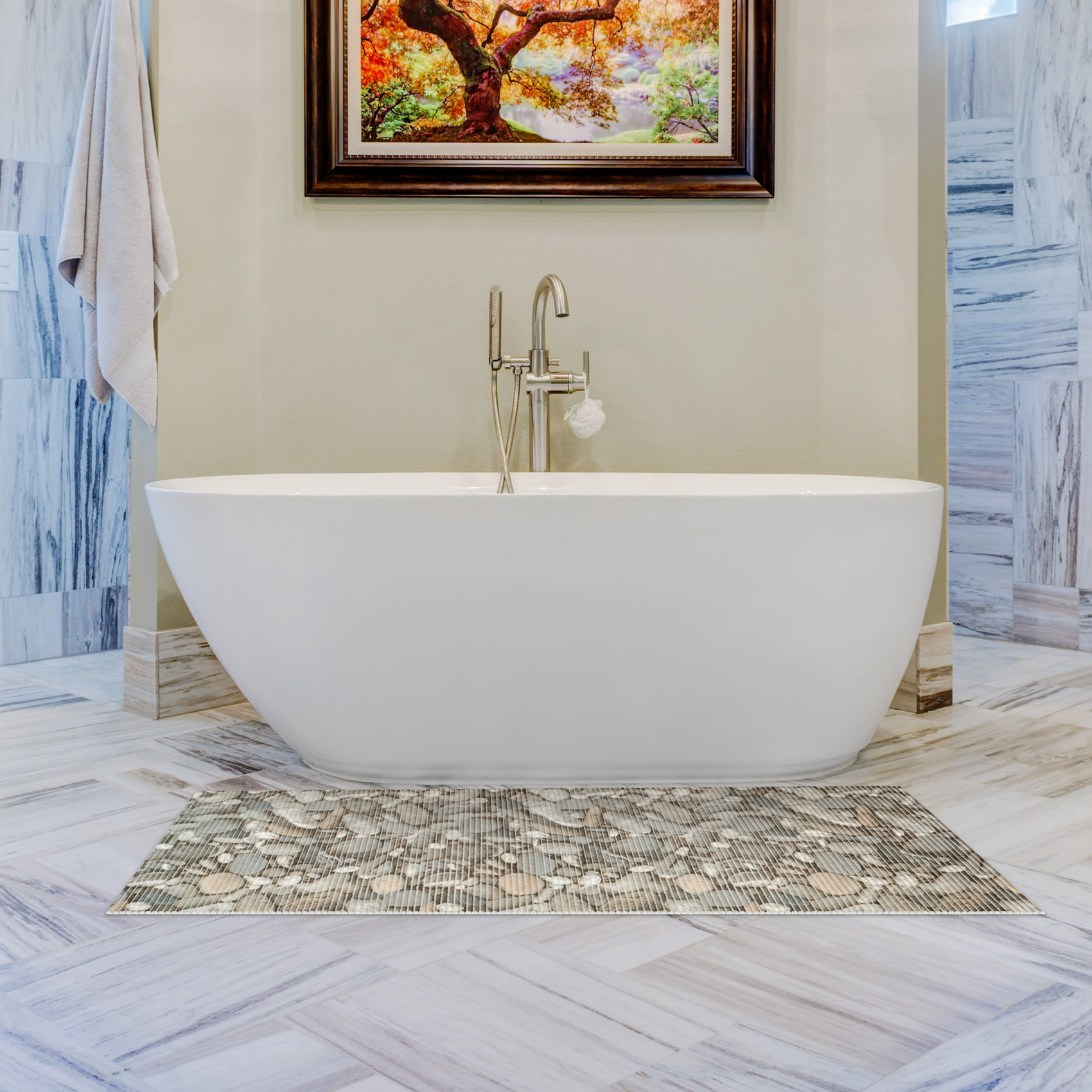 Weichschaummatte Bad Weichschaum Badematte Steine Kieselsteine Grau Breite 65cm Meterware