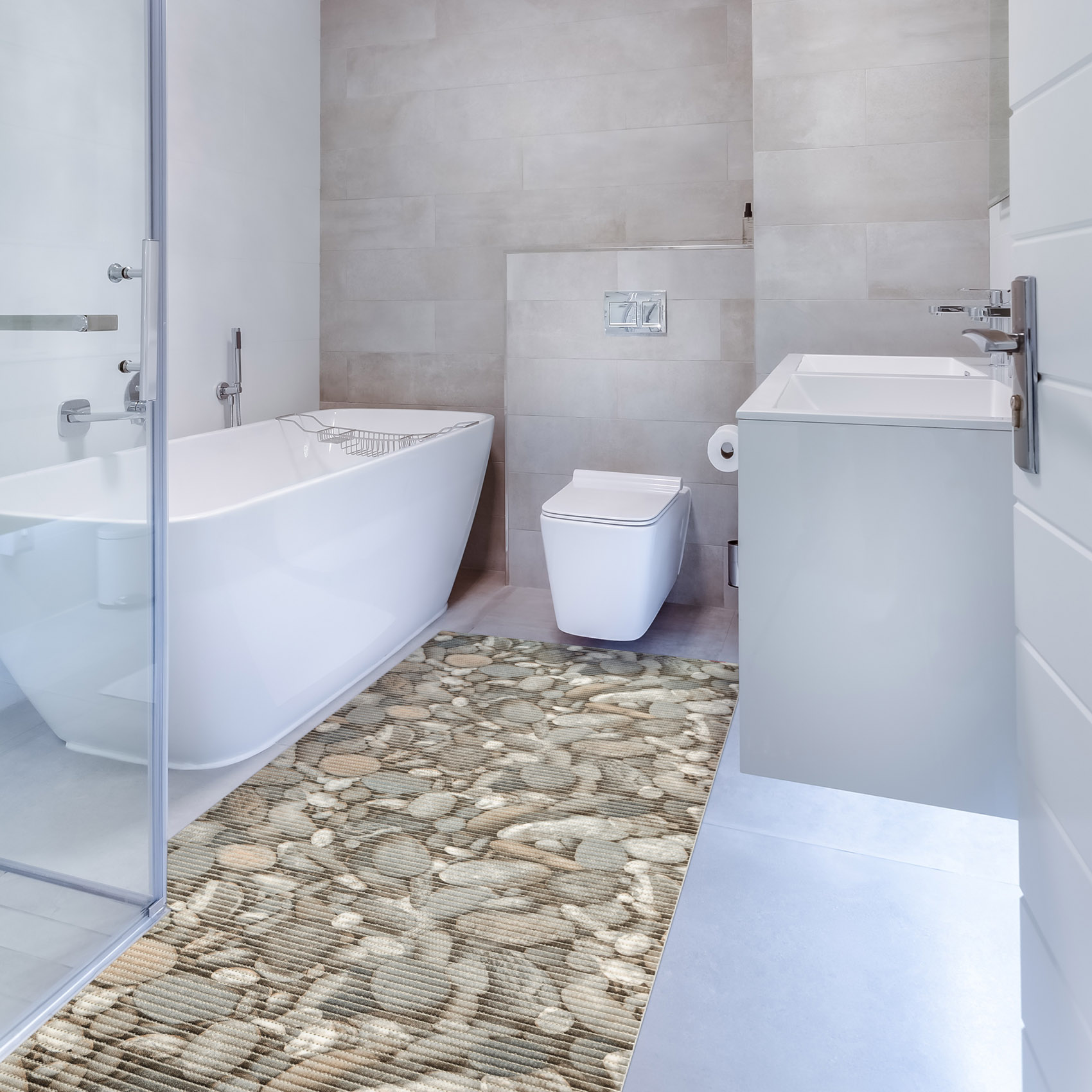 Weichschaummatte Bad Weichschaum Badematte Steine Kieselsteine Grau Breite 65cm Meterware