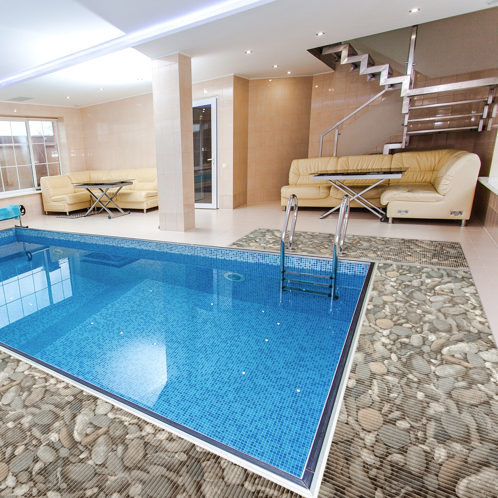 Weichschaummatte Bad Weichschaum Badematte Steine Kieselsteine Grau Breite 65cm Meterware