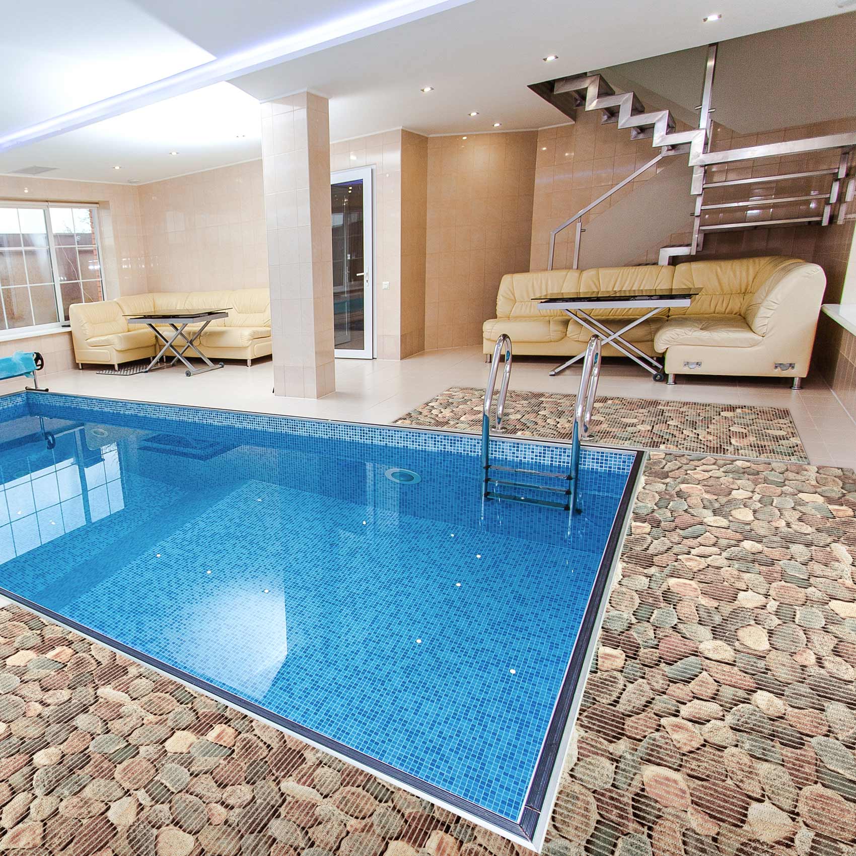 DM074A80_19 Weichschaummatte Badematte Kieselsteine Mehrfarbig Breite 80cm Meterware