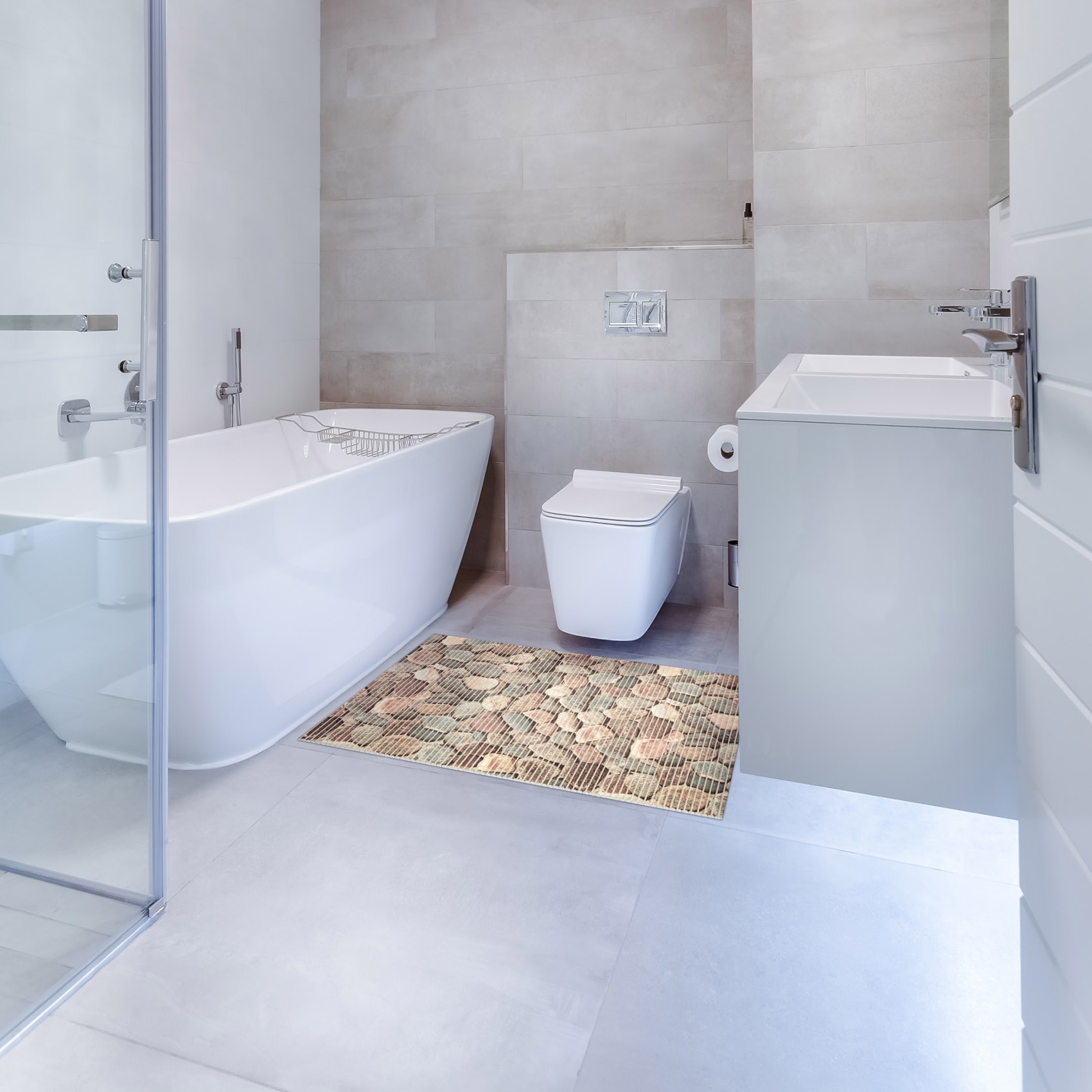 DM074A_14-jpg Weichschaummatte Bad Weichschaum Badematte Steine Bunt Kieselsteine Breite 65cm Meterware