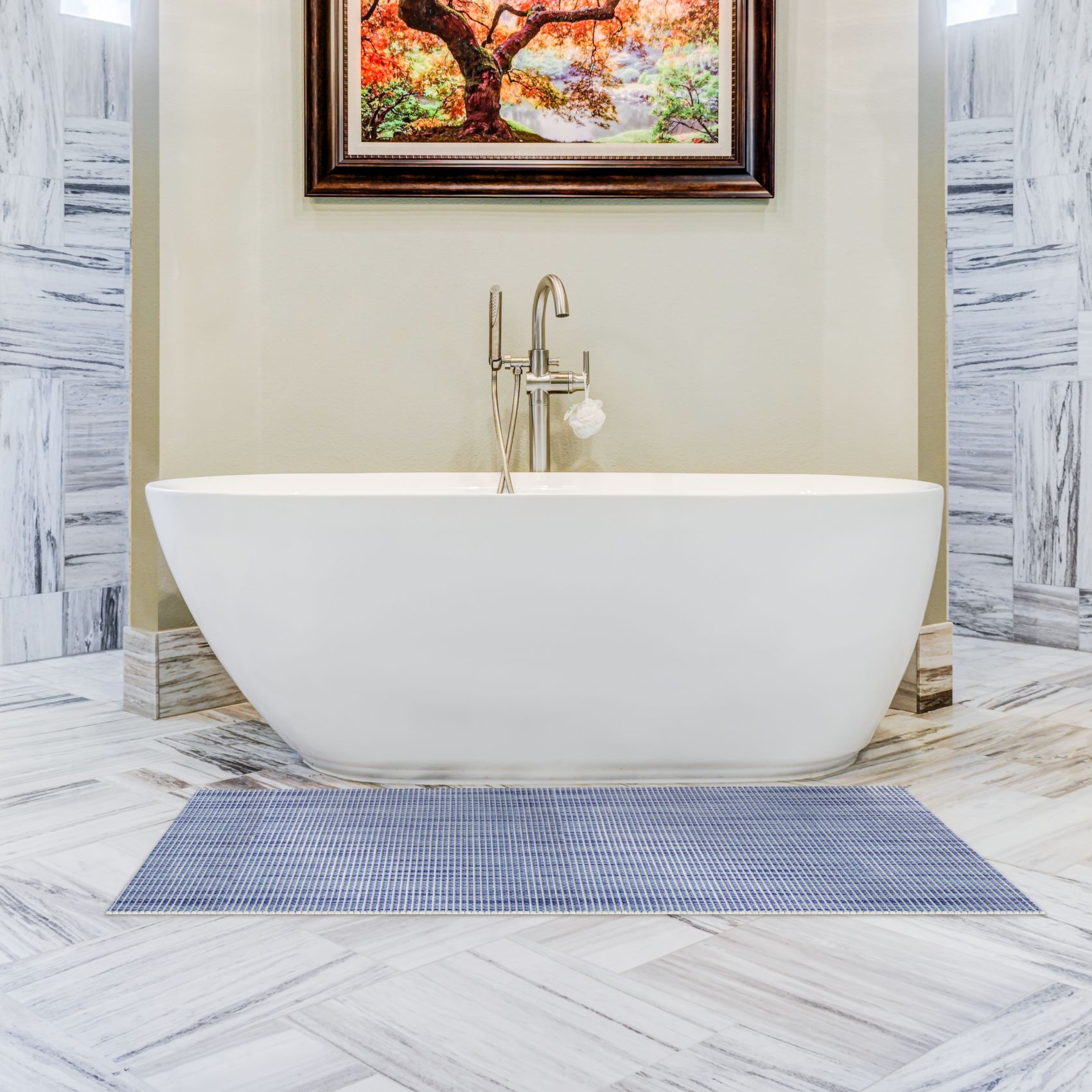 Weichschaummatte Bad Weichschaum Badematte Leinenoptik Blau Breite 65cm Meterware