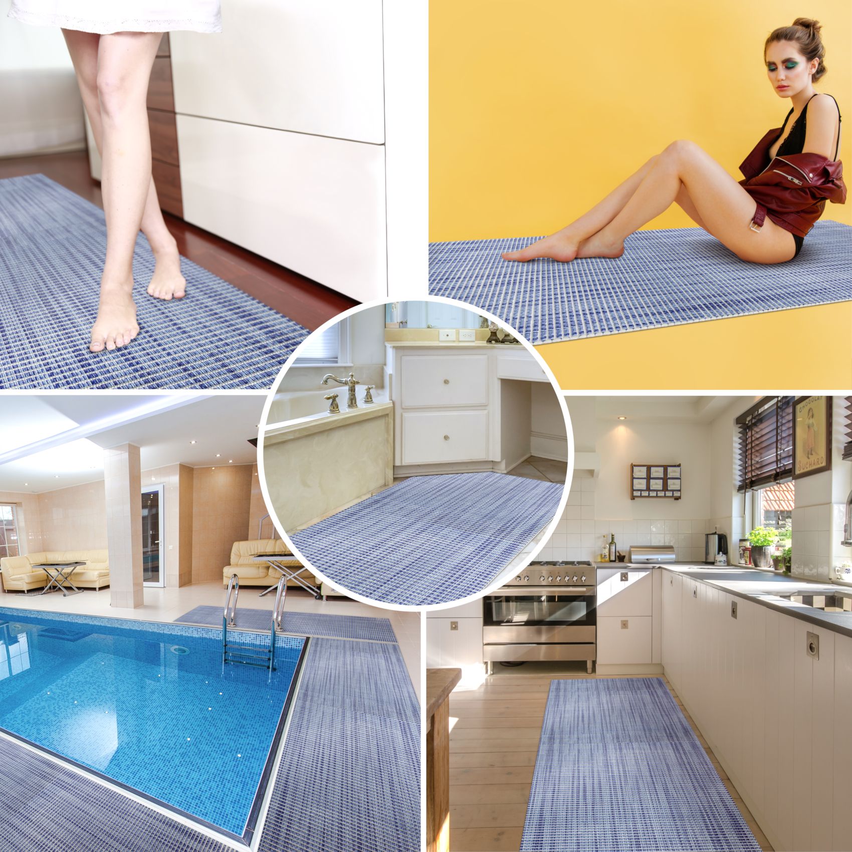 Weichschaummatte Bad Weichschaum Badematte Leinenoptik Blau Breite 65cm Meterware