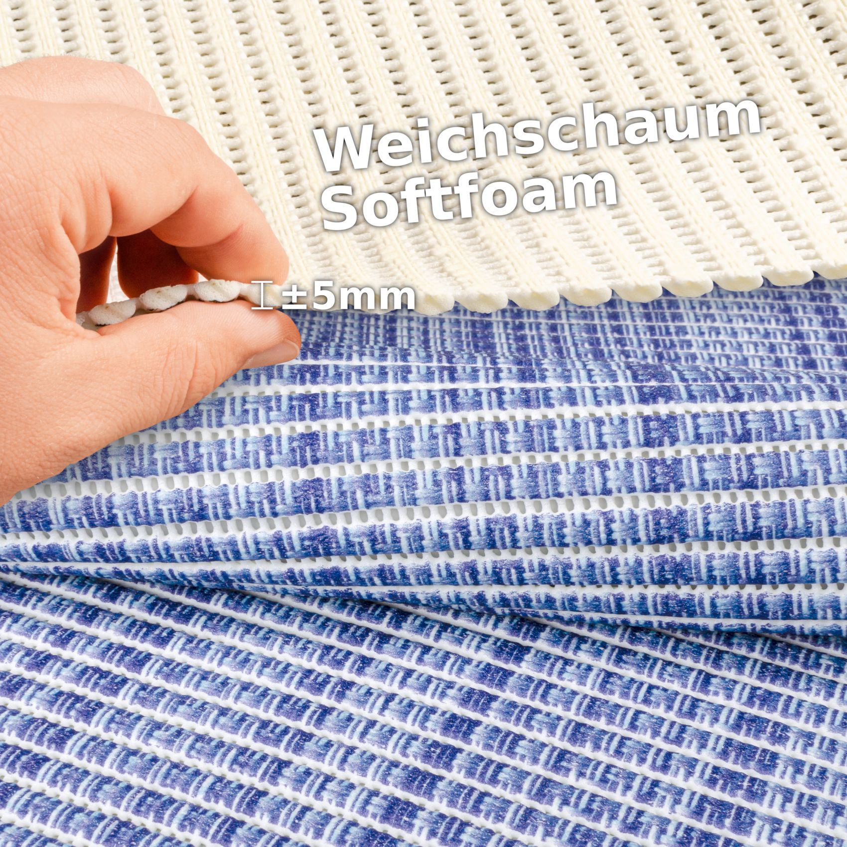 Weichschaummatte Bad Weichschaum Badematte Leinenoptik Blau Breite 65cm Meterware