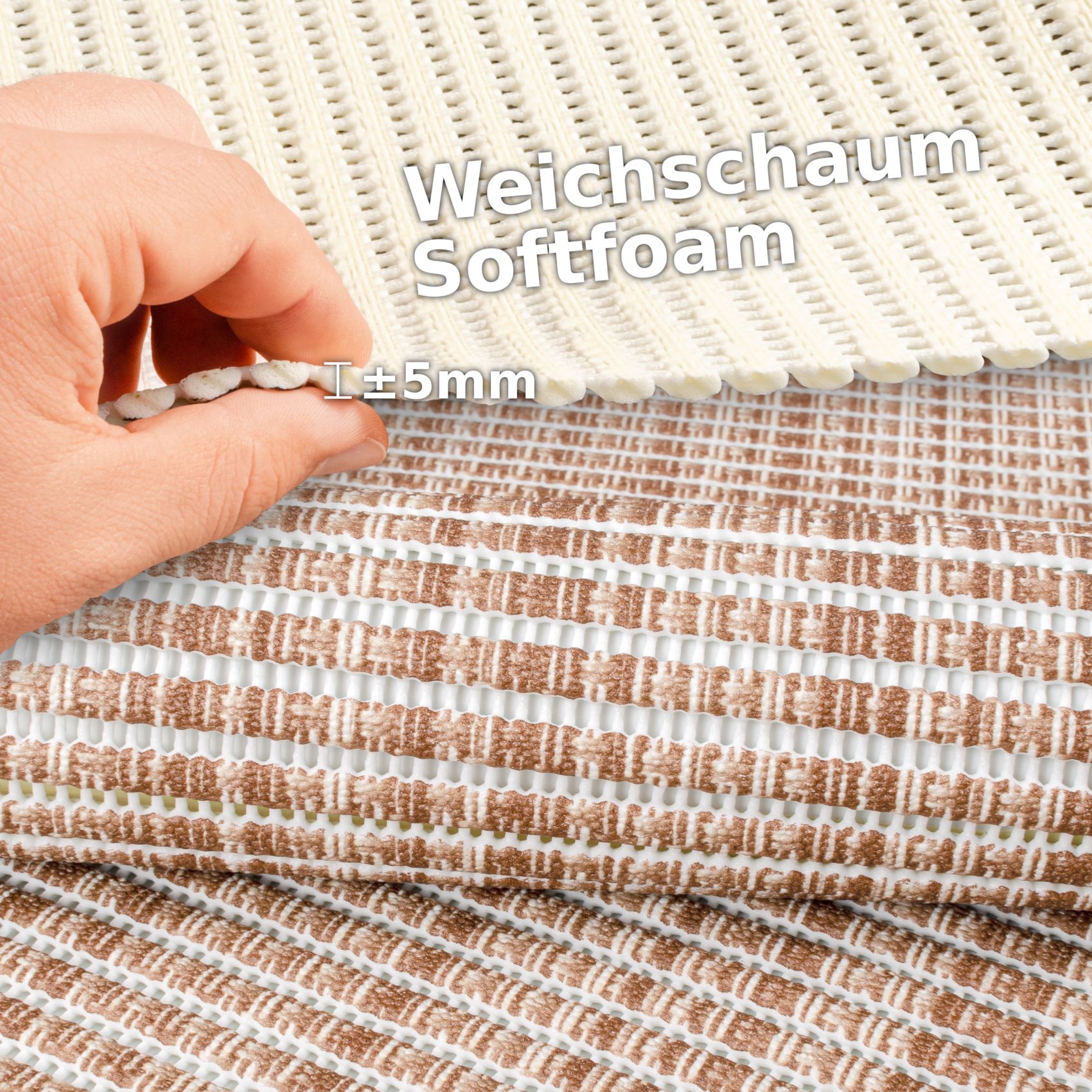 Weichschaummatte Bad Weichschaum Badematte Leinenoptik Braun Breite 65cm Meterware