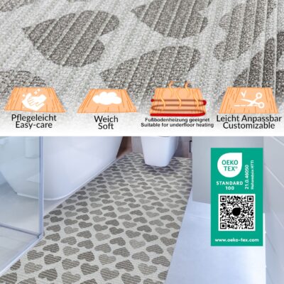 Weichschaummatte Bad Weichschaum Badematte Grau Herz 65cm Breite Meterware