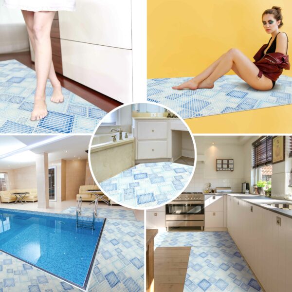 Weichschaummatte Badematte Karo Blau Breite 80cm Meterware