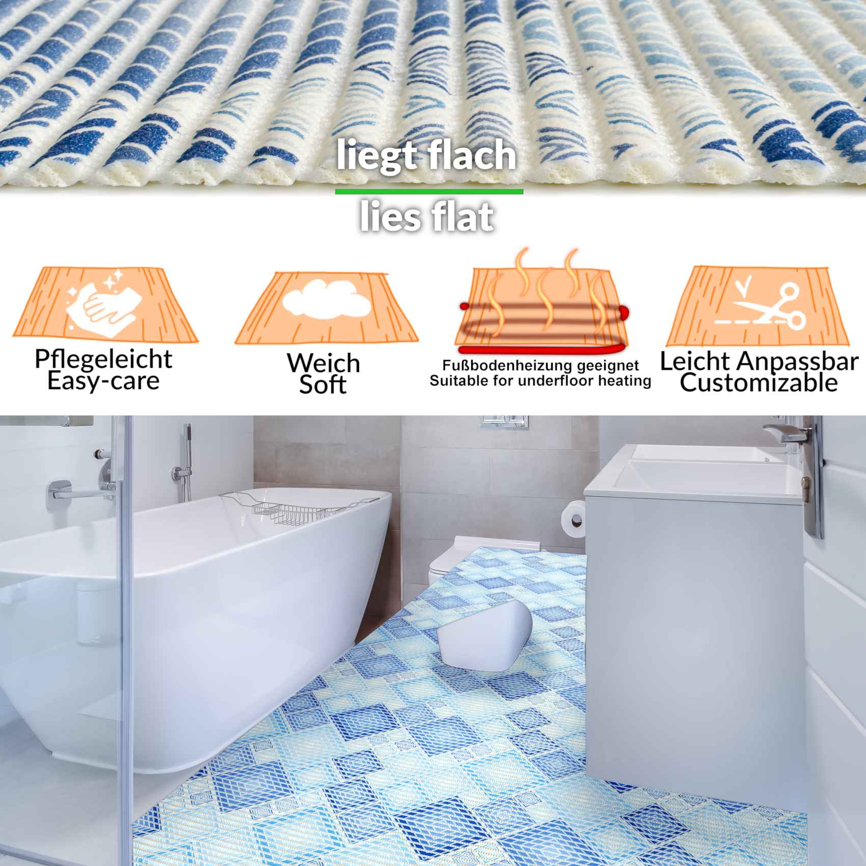 DM135A130_13 Weichschaummatte Badematte Weichschaum Bad Karo Blau Breite 130cm Meterware