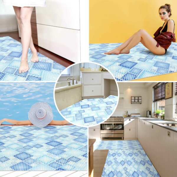 Weichschaummatte Badematte Weichschaum Bad Karo Blau Breite 130cm Meterware