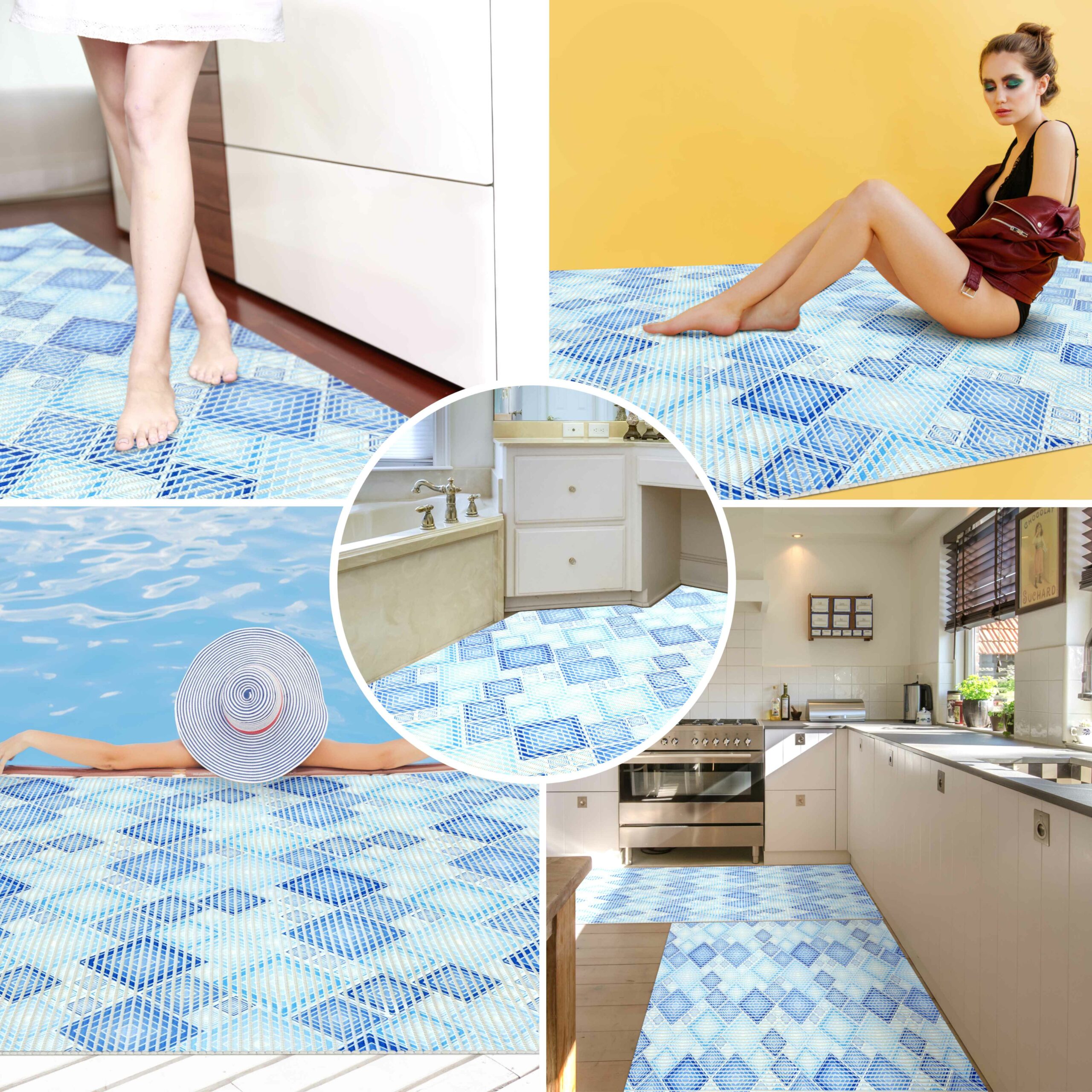 DM135A130_16 Weichschaummatte Badematte Weichschaum Bad Karo Blau Breite 130cm Meterware