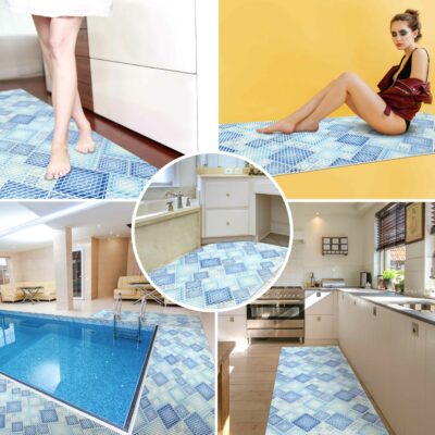 Weichschaummatte Bad Weichschaum Badematte Karo Blau Breite 65cm Meterware
