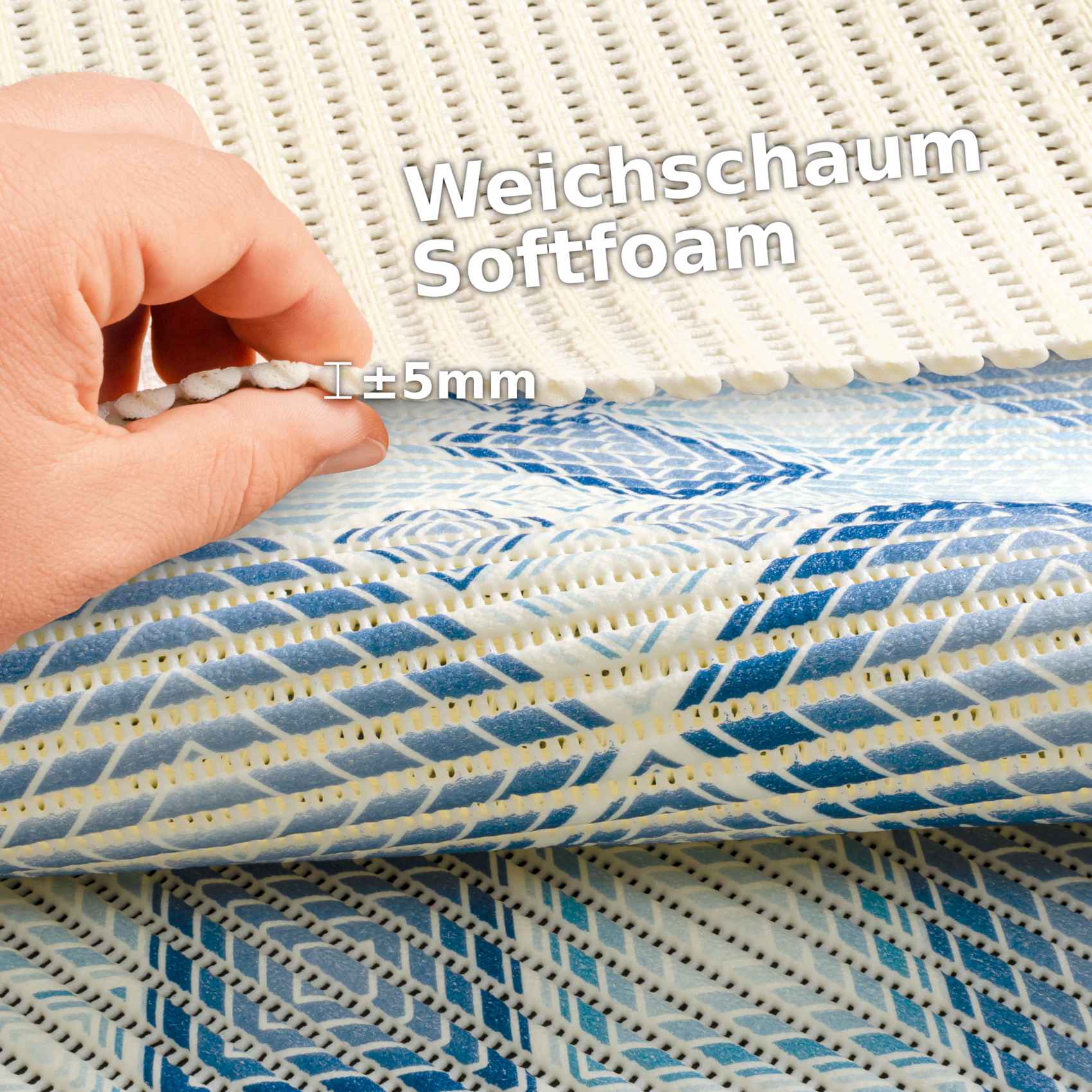 DM135A_50 Weichschaummatte Bad Weichschaum Badematte Karo Blau Breite 65cm Meterware