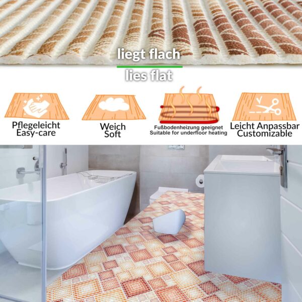 Badematte aus Meterware Karo Braun Breite 130cm Weichschaummatte Badvorleger