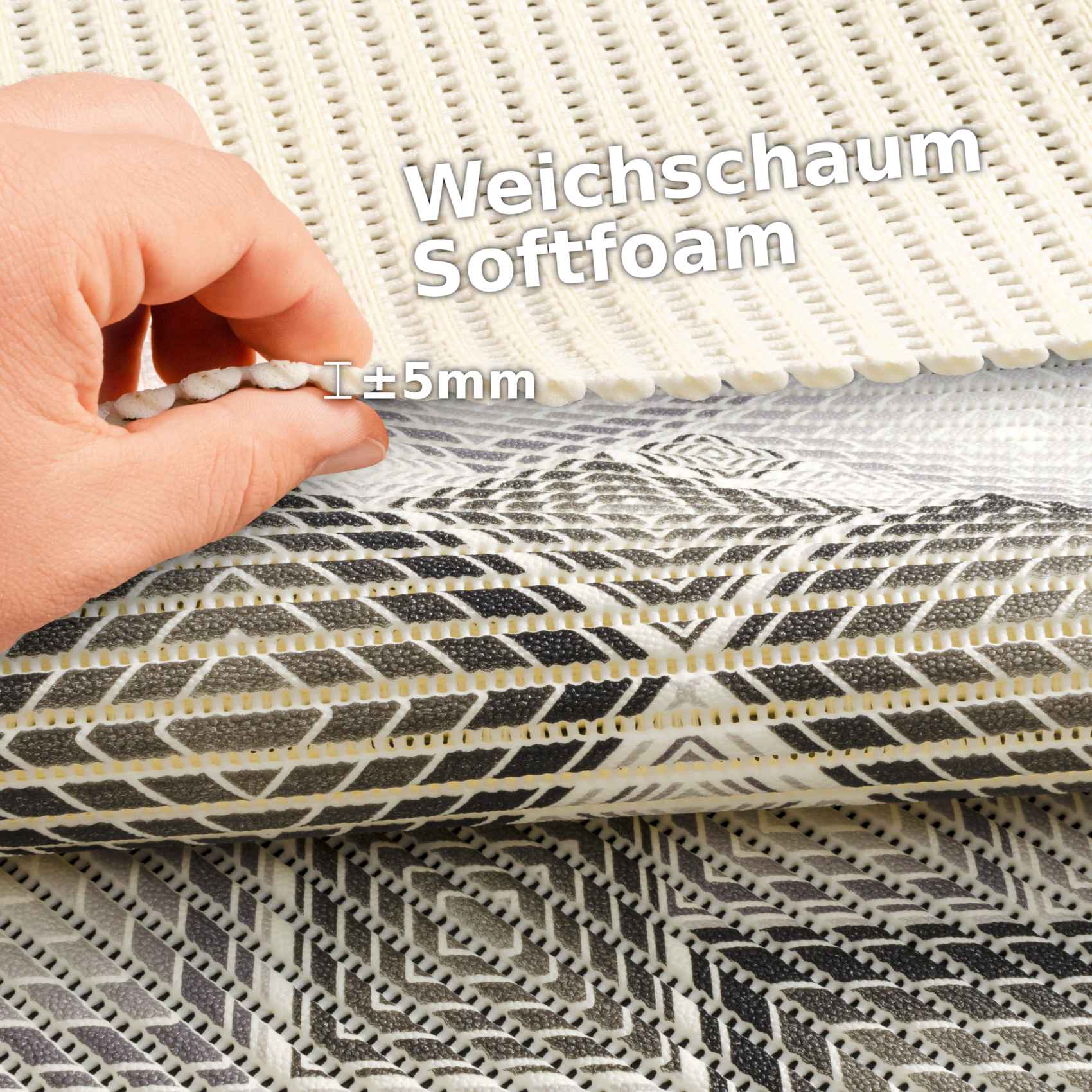 DM135B130_50 Weichschaummatte Bad Weichschaum Badematte Karo Grau Breite 65cm Meterware