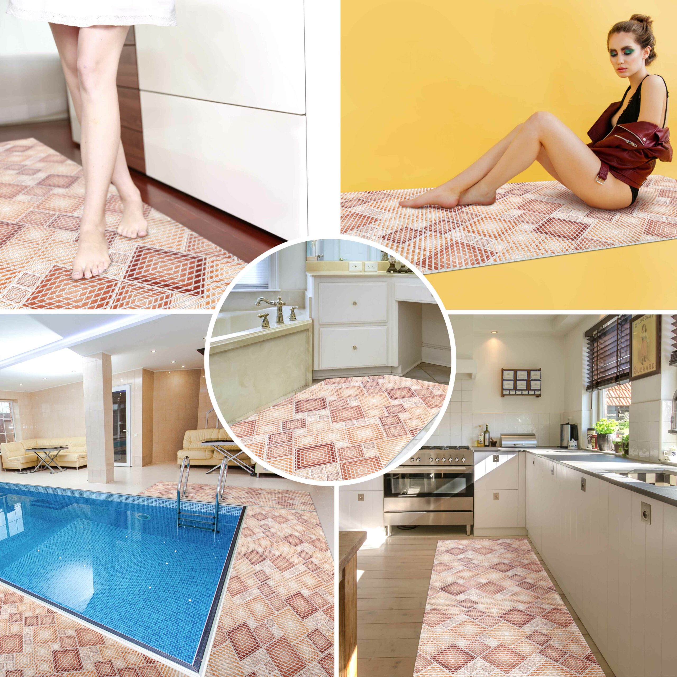 DM135B_30 Weichschaummatte Bad Weichschaum Badematte Karo Braun Breite 65cm Meterware