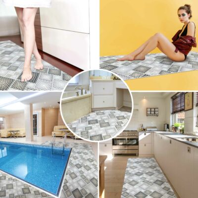 Weichschaummatte Bad Weichschaum Badematte Karo Grau Breite 65cm Meterware