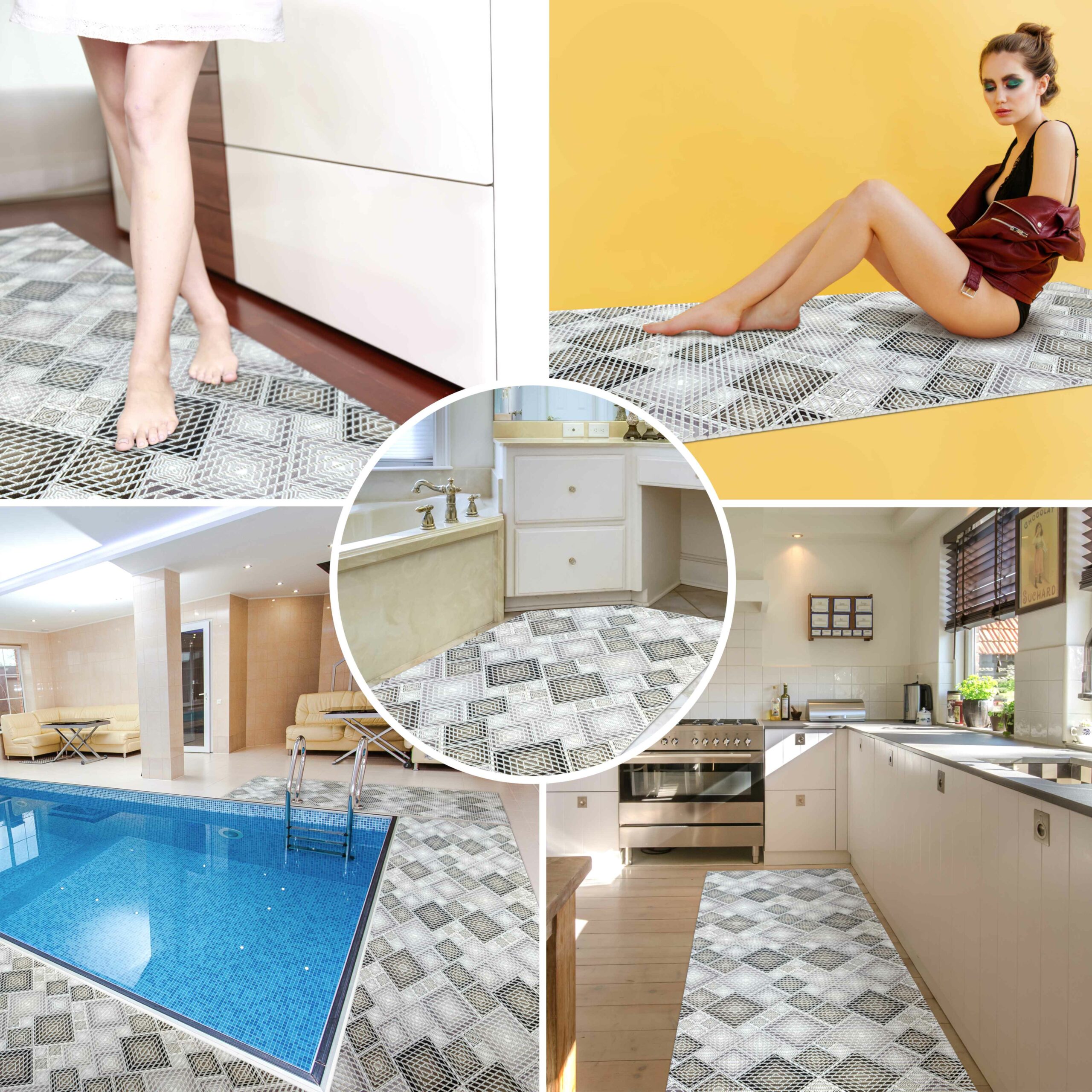 DM135D_30 Weichschaummatte Bad Weichschaum Badematte Karo Grau Breite 65cm Meterware