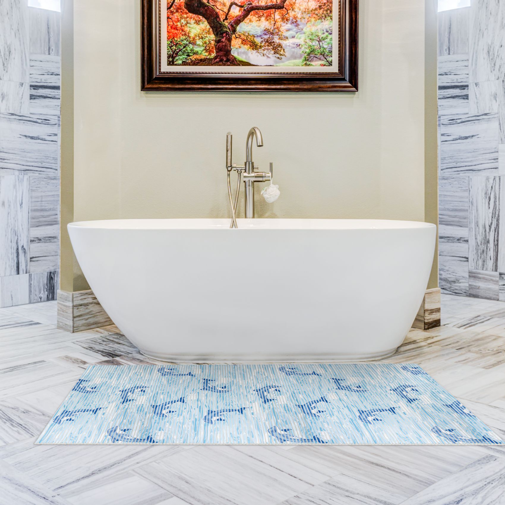 Weichschaummatte Badematte Delfine Maritim Blau Breite 80cm Meterware