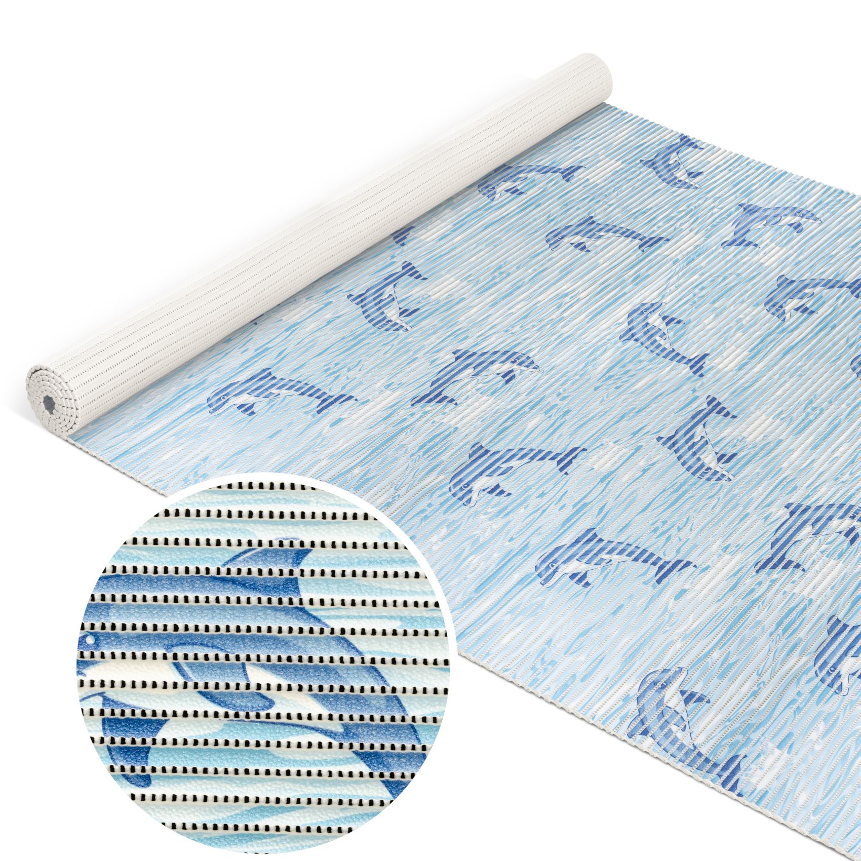 Weichschaummatte Badematte Weichschaum Bad Delfine Maritim Blau Breite 130cm Meterware 100x130cm