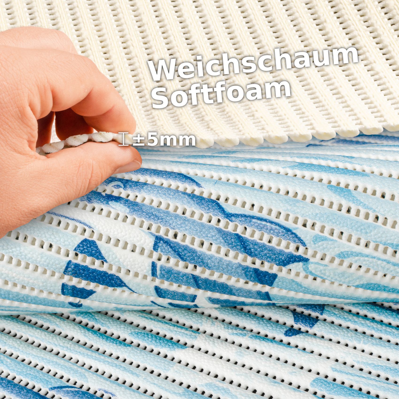 DM150A130_30 Weichschaummatte Badematte Weichschaum Bad Delfine Maritim Blau Breite 130cm Meterware