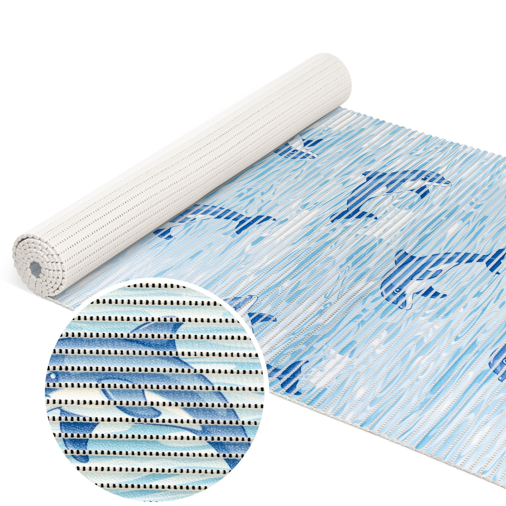 Weichschaummatte Bad Weichschaum Badematte Maritim Delfine Hellblau Breite 65cm Meterware 100x65cm