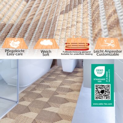 Weichschaummatte Bad Weichschaum Badematte 3D Holzoptik 2 Farben Braun Grau 65cm Breite