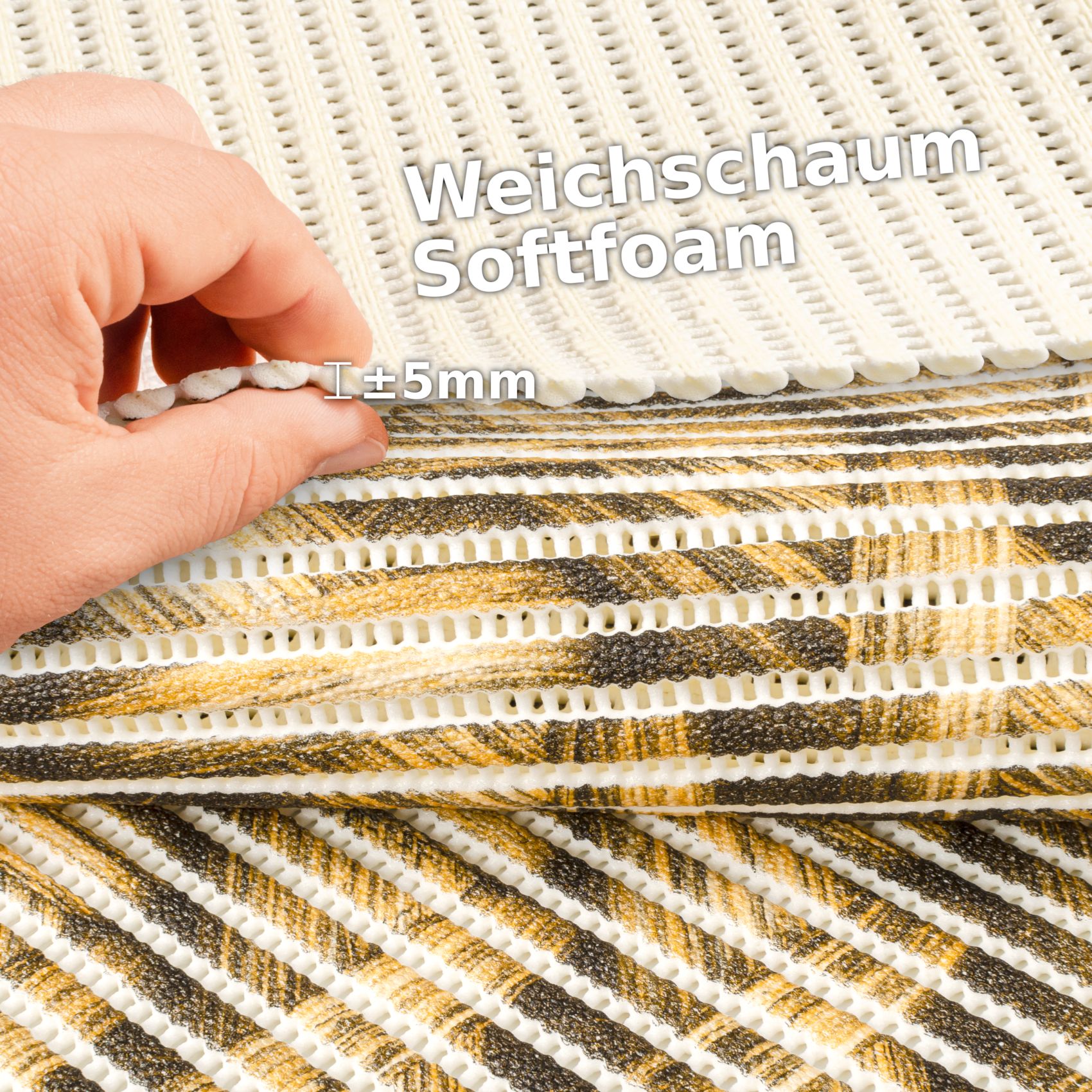 Weichschaummatte Bad Weichschaum Badematte Geflecht Optik Beige 65cm Breite Meterware