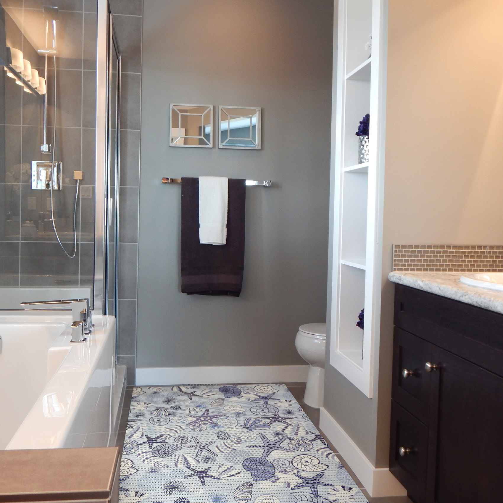 DM193A_18-jpg Weichschaummatte Bad Weichschaum Badematte Seestern Muscheln Blau Breite 65cm Meterware