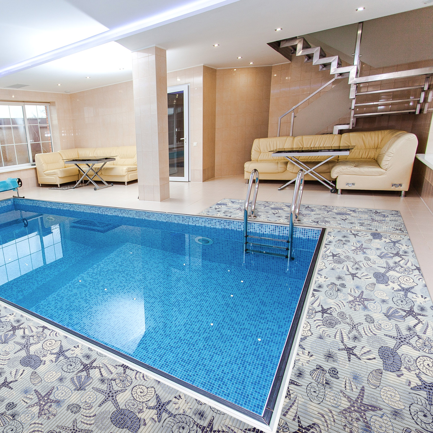 DM193A_19-jpg Weichschaummatte Bad Weichschaum Badematte Seestern Muscheln Blau Breite 65cm Meterware