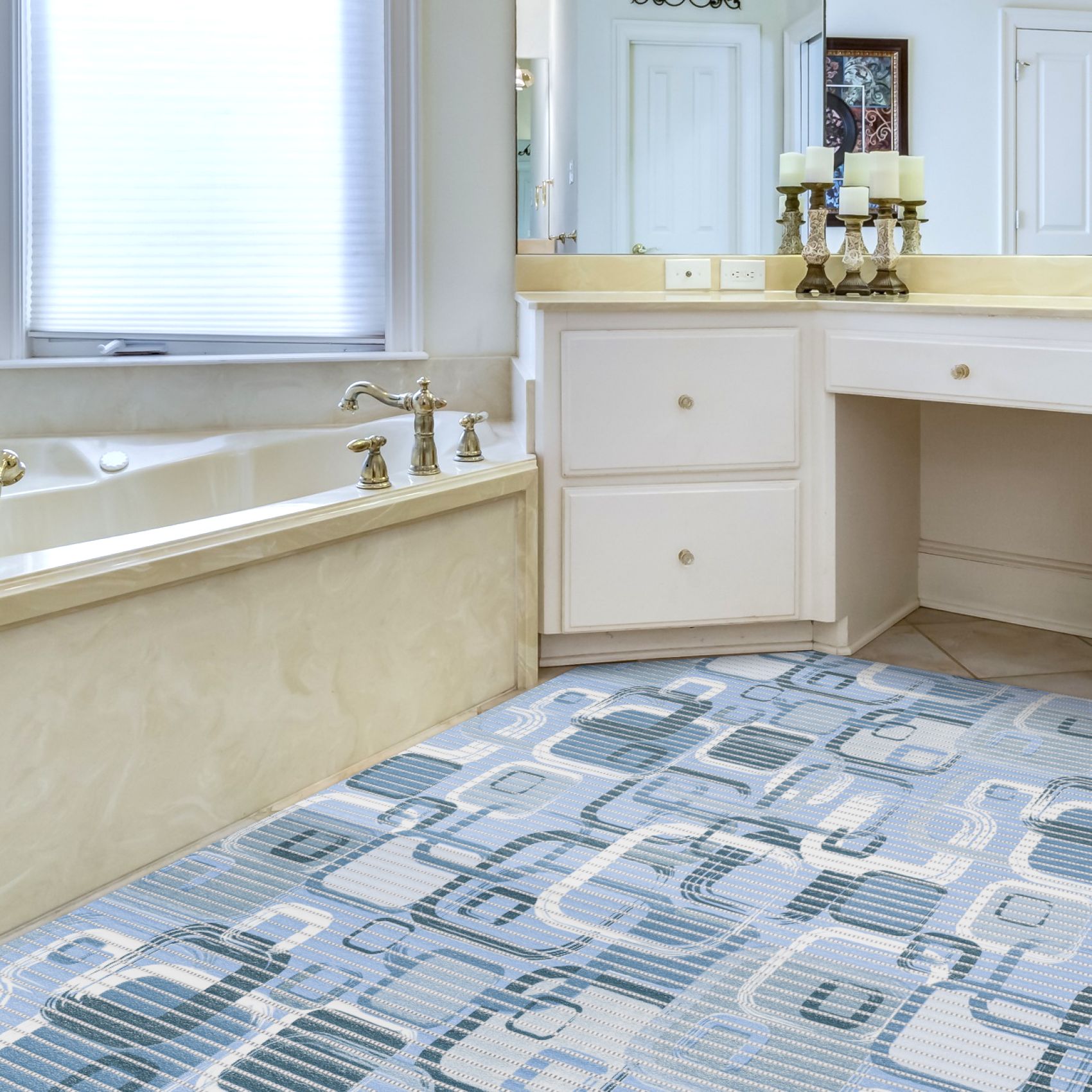 DM208A130_15 Weichschaummatte Badematte Weichschaum Bad Moderno Blau / Beige Breite 130cm Meterware