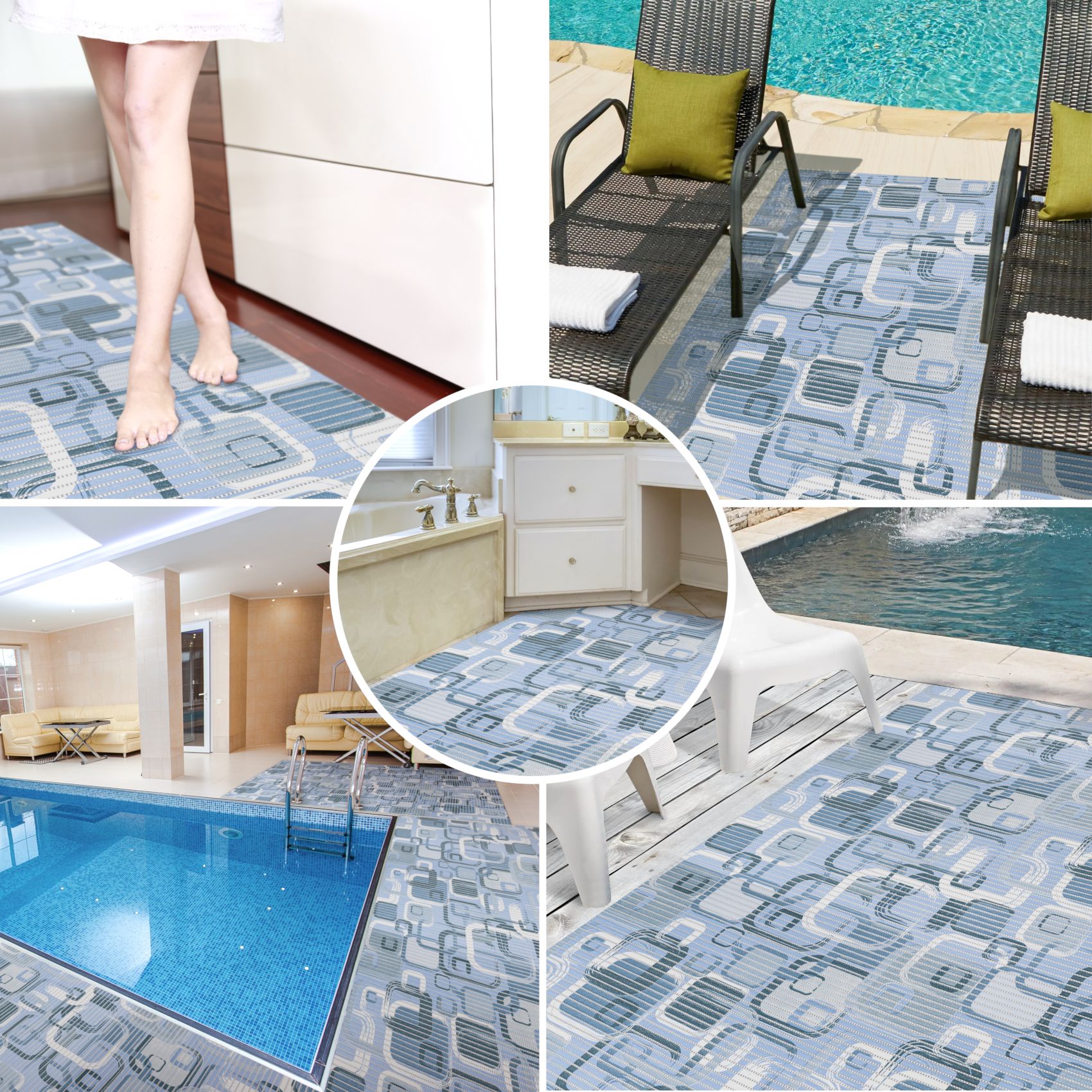 DM208A130_30 Weichschaummatte Badematte Weichschaum Bad Moderno Blau / Beige Breite 130cm Meterware