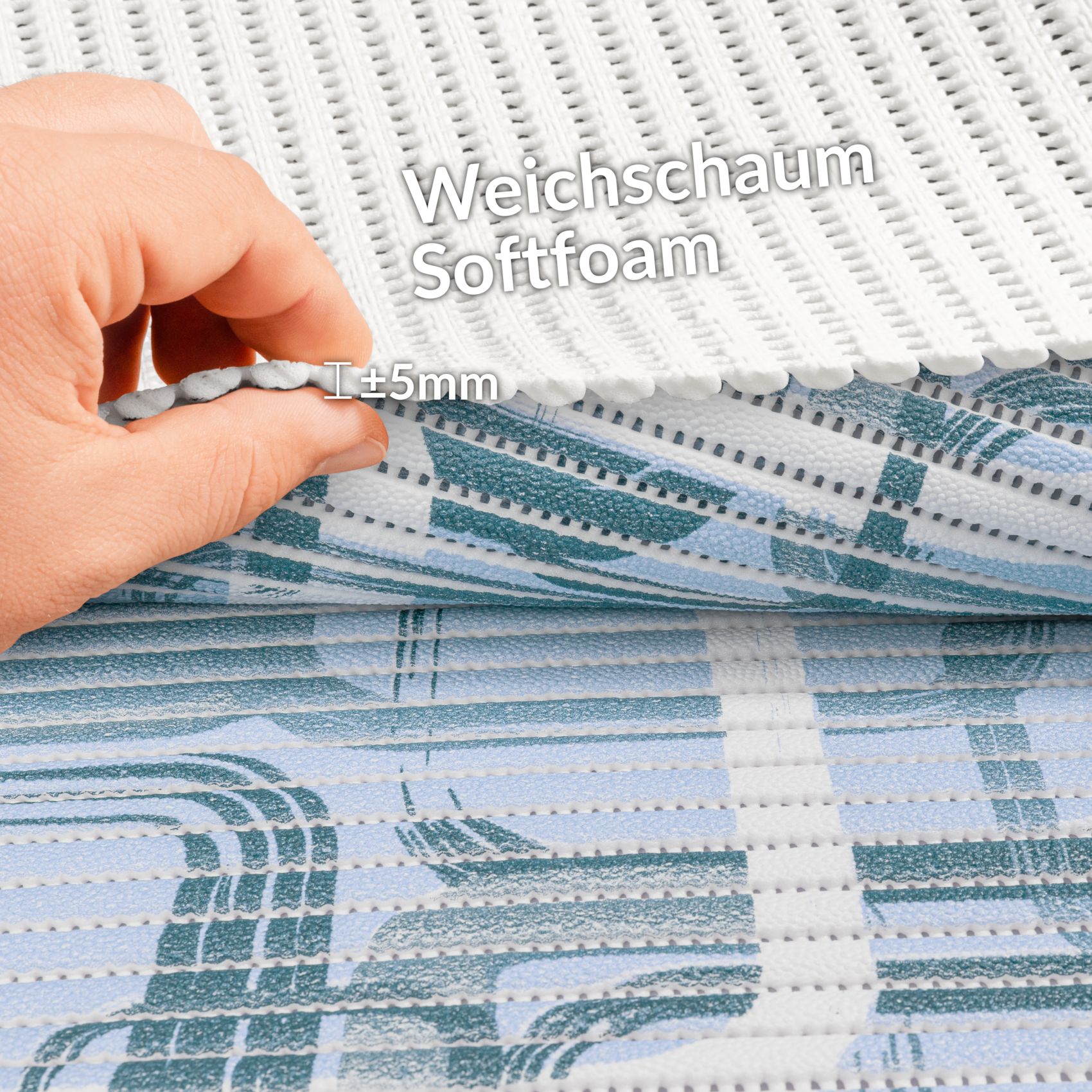 DM208A130_50 Weichschaummatte Badematte Weichschaum Bad Moderno Blau / Beige Breite 130cm Meterware