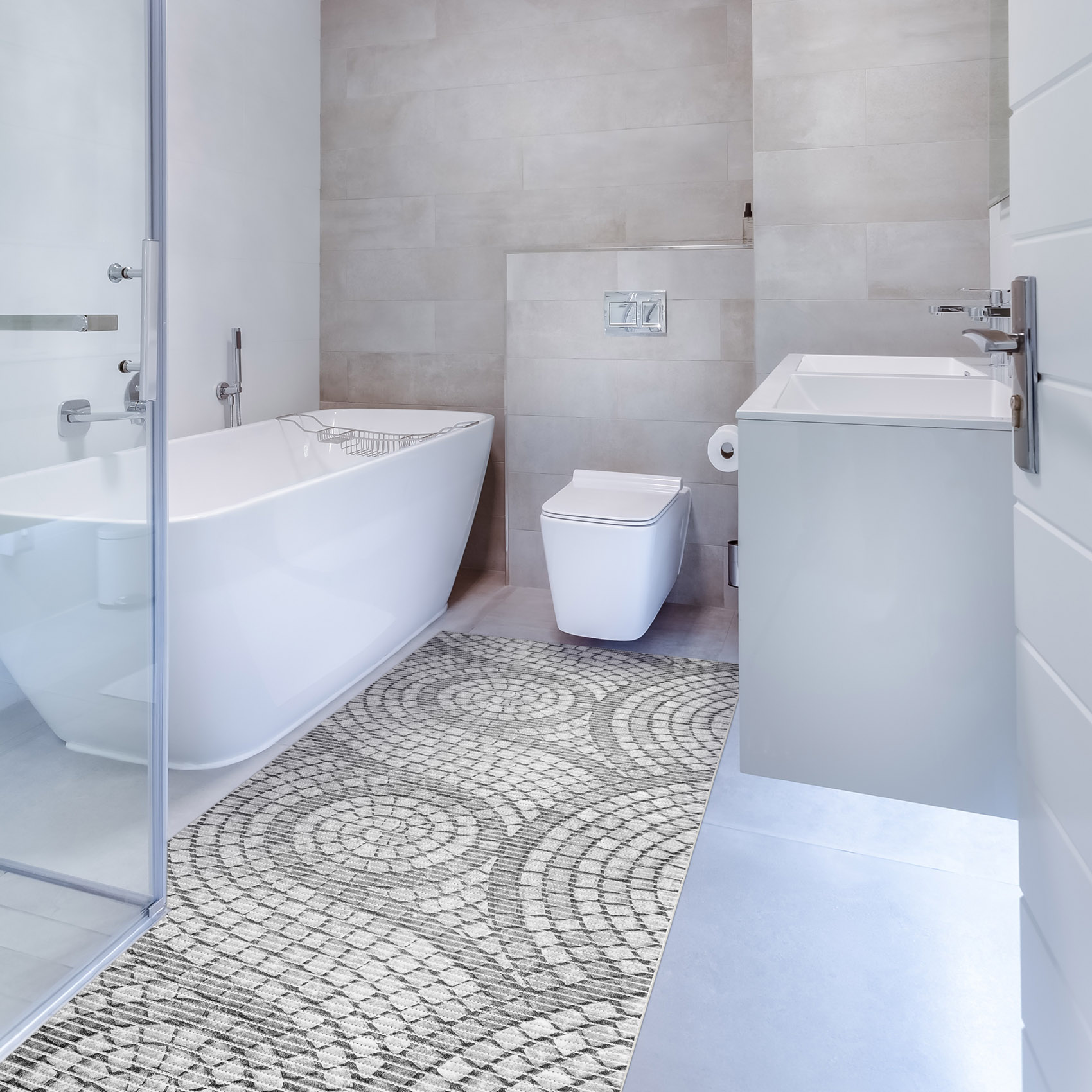 Weichschaummatte Bad Weichschaum Badematte Mosaiksteine Steine Grau Breite 65cm Meterware