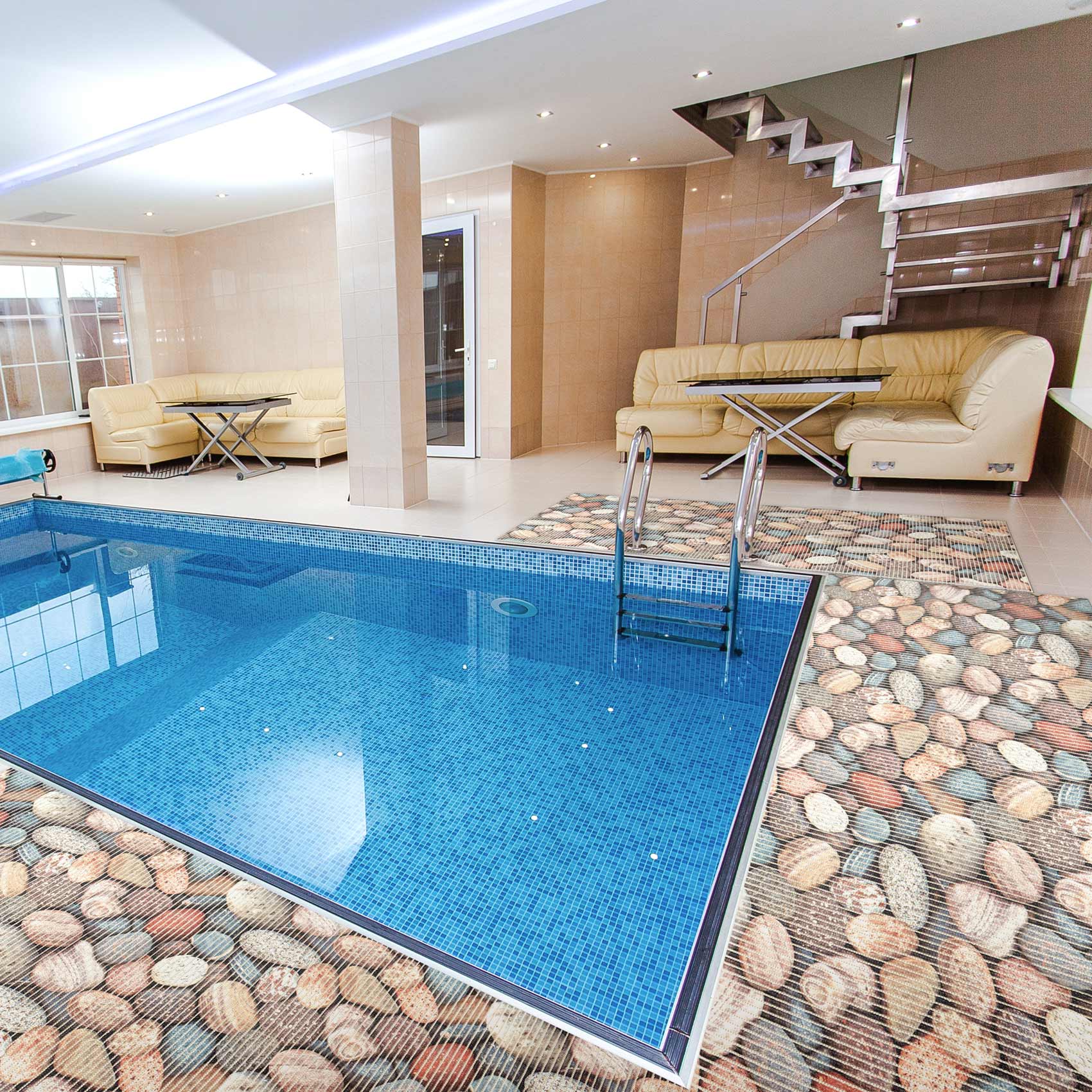 Weichschaummatte Badematte Kieselsteine Bunt Breite 80cm Meterware