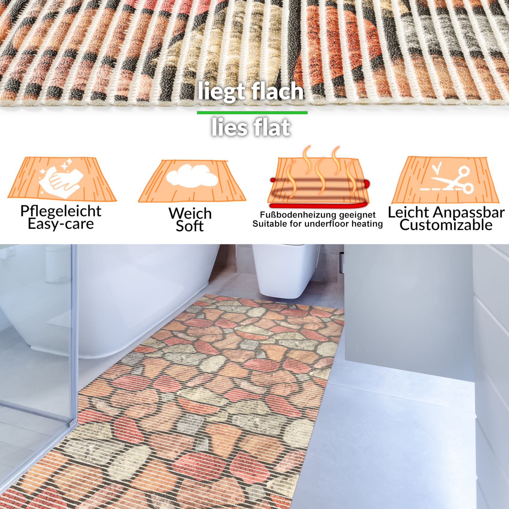 Weichschaummatte Bad Weichschaum Badematte Mosaiksteine Bunt Breite 65cm Meterware