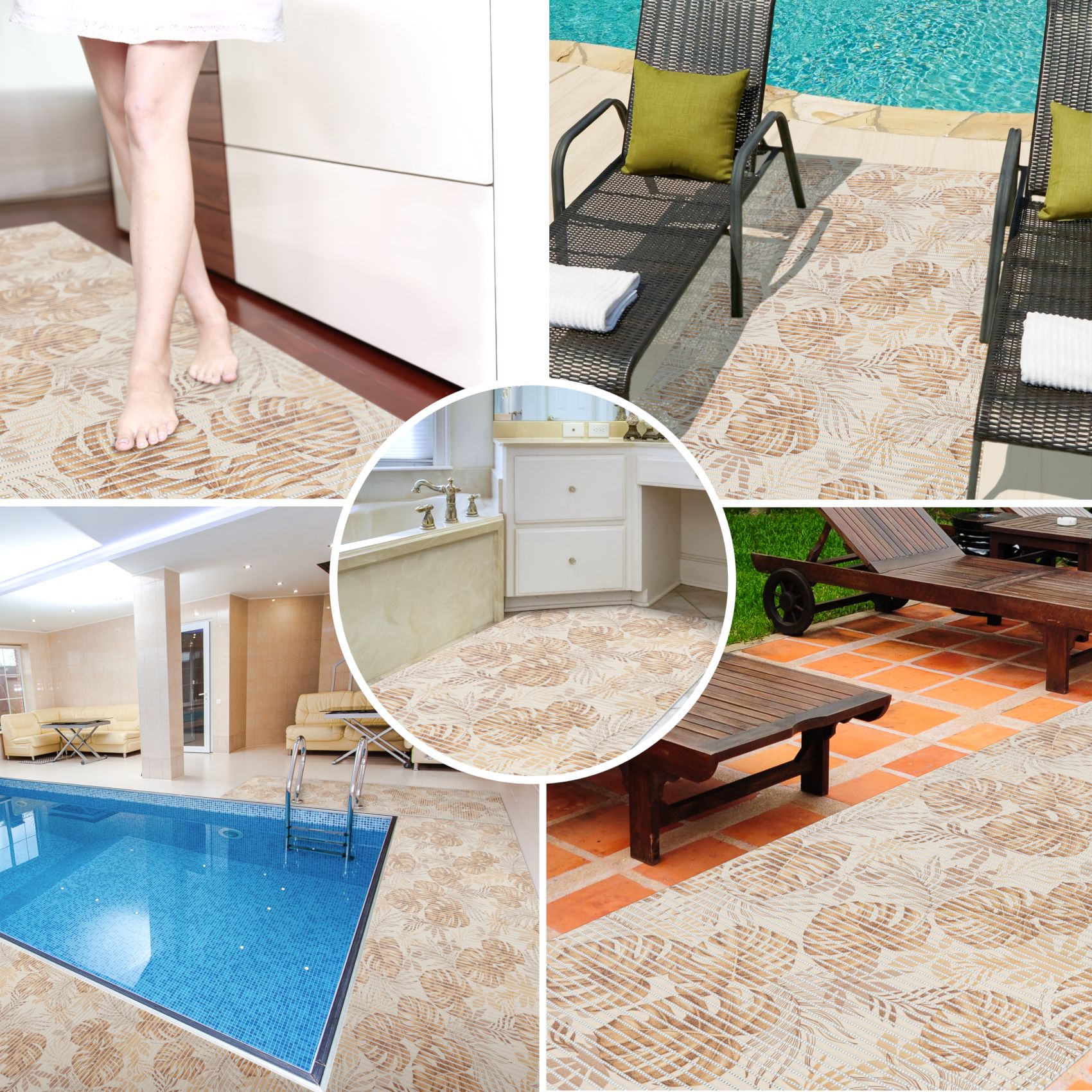 Weichschaummatte Bad Weichschaum Badematte Palmenblätter 2 Farben Braun Blau 65cm Breite