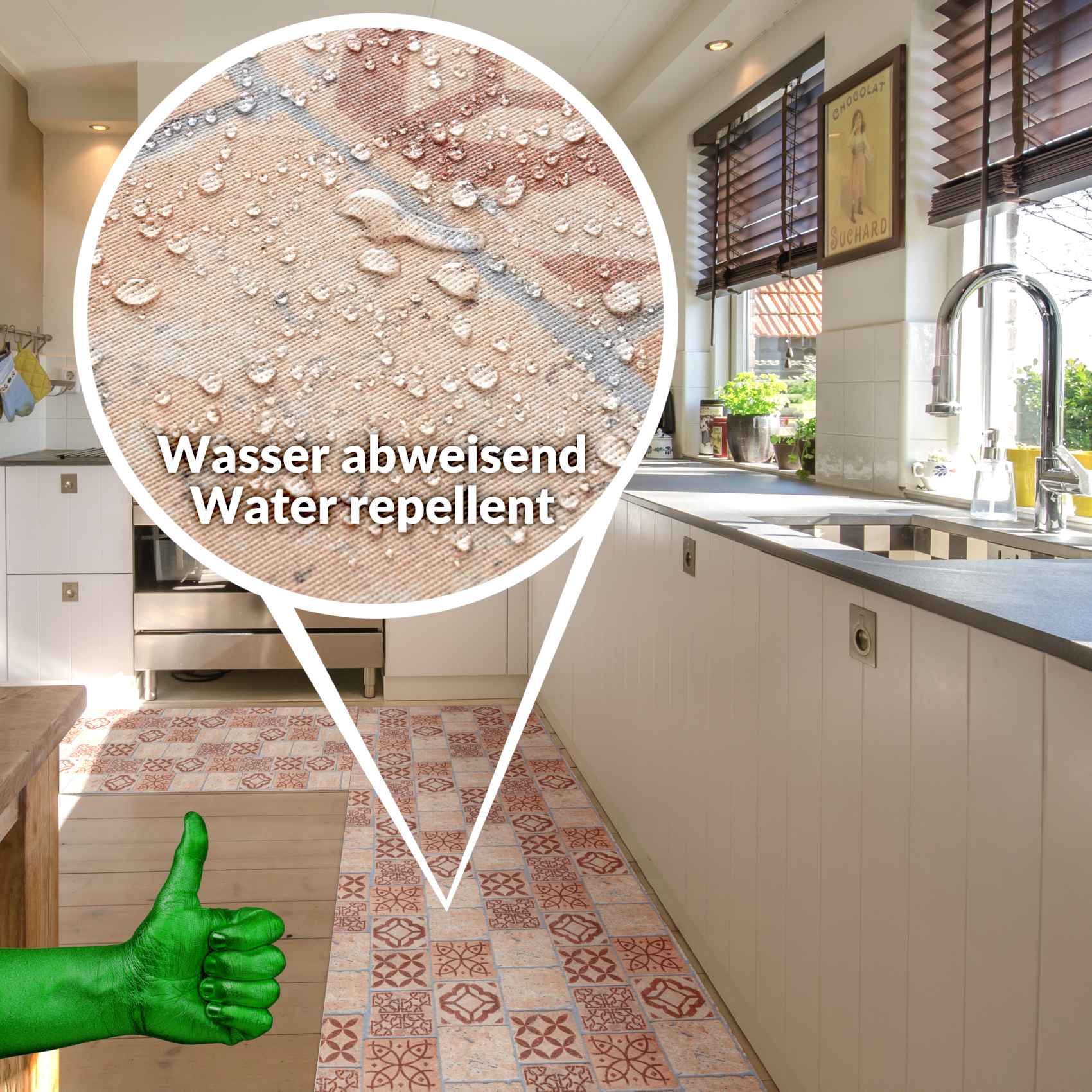 GTPSPETR_40 Küchenläufer Teppichläufer Flur Läufer Braune Fliesen rutschfest Breite 65cm