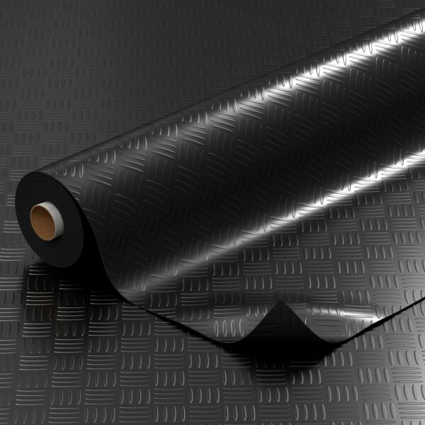 PVC Bodenbelag Vinylboden Riffelblechoptik Schwarz 1mm Antirutschmatte Meterware 140cm Breit – 100x140cm