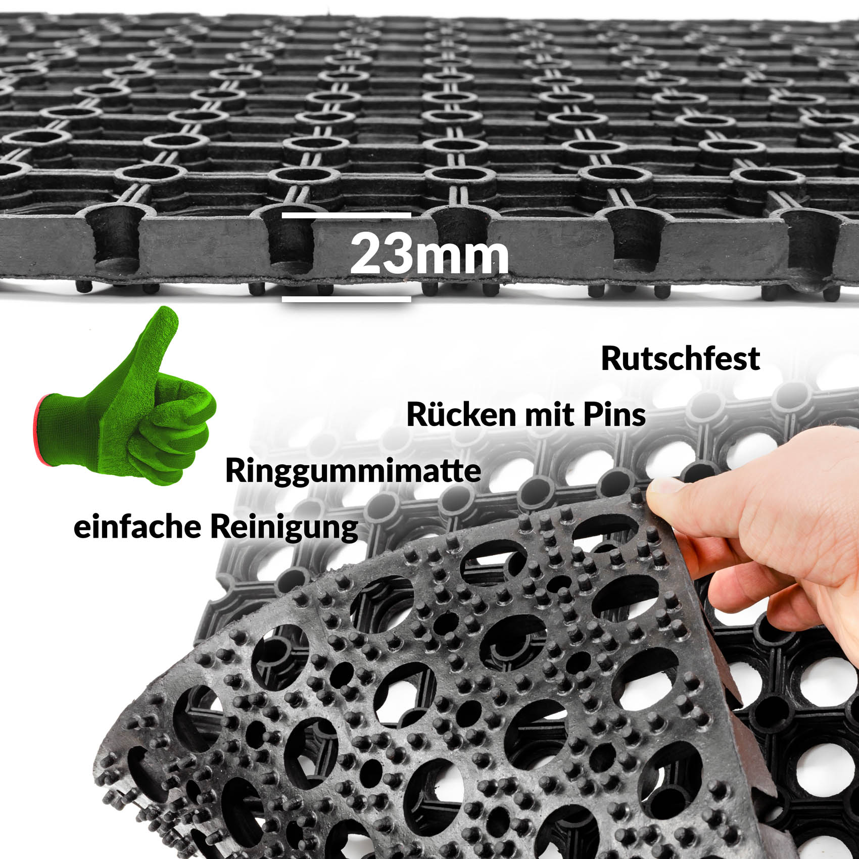 Ringgummimatte Gummimatte Wabenmatte Fußabtreter Schmutzfangmatte 40x80cm Schwarz