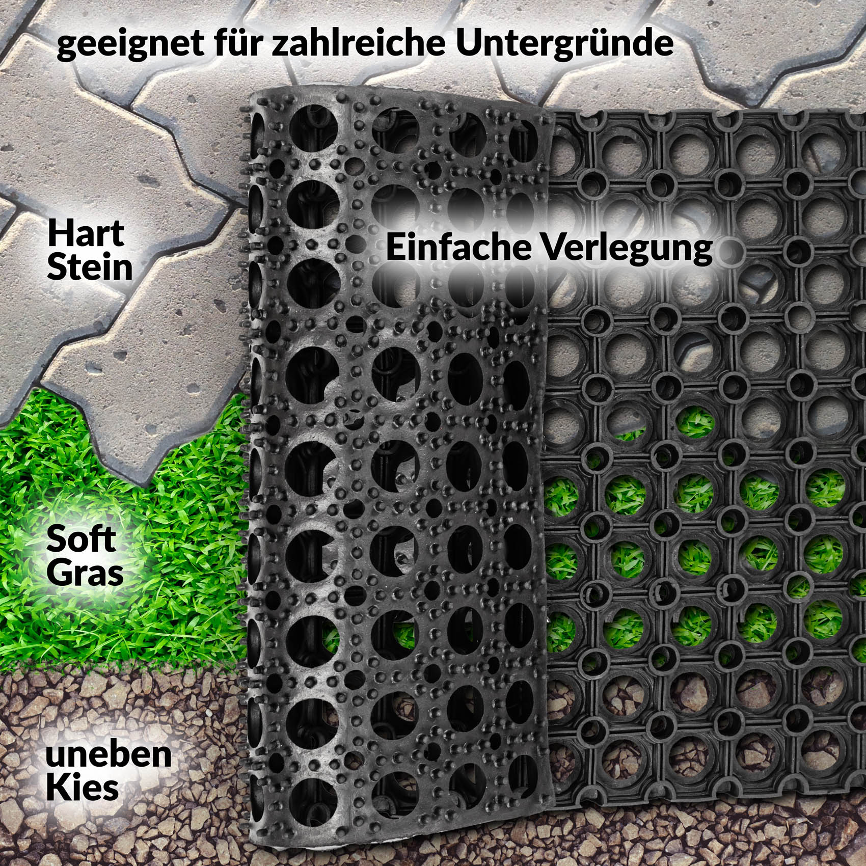Ringgummimatte Gummimatte Wabenmatte Fußabtreter Schmutzfangmatte 40x80cm Schwarz