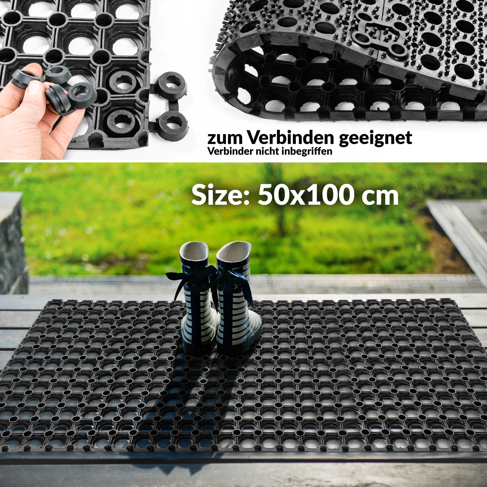 Ringgummimatte Gummimatte Wabenmatte Fußabtreter Schmutzfangmatte 50x100cm Schwarz