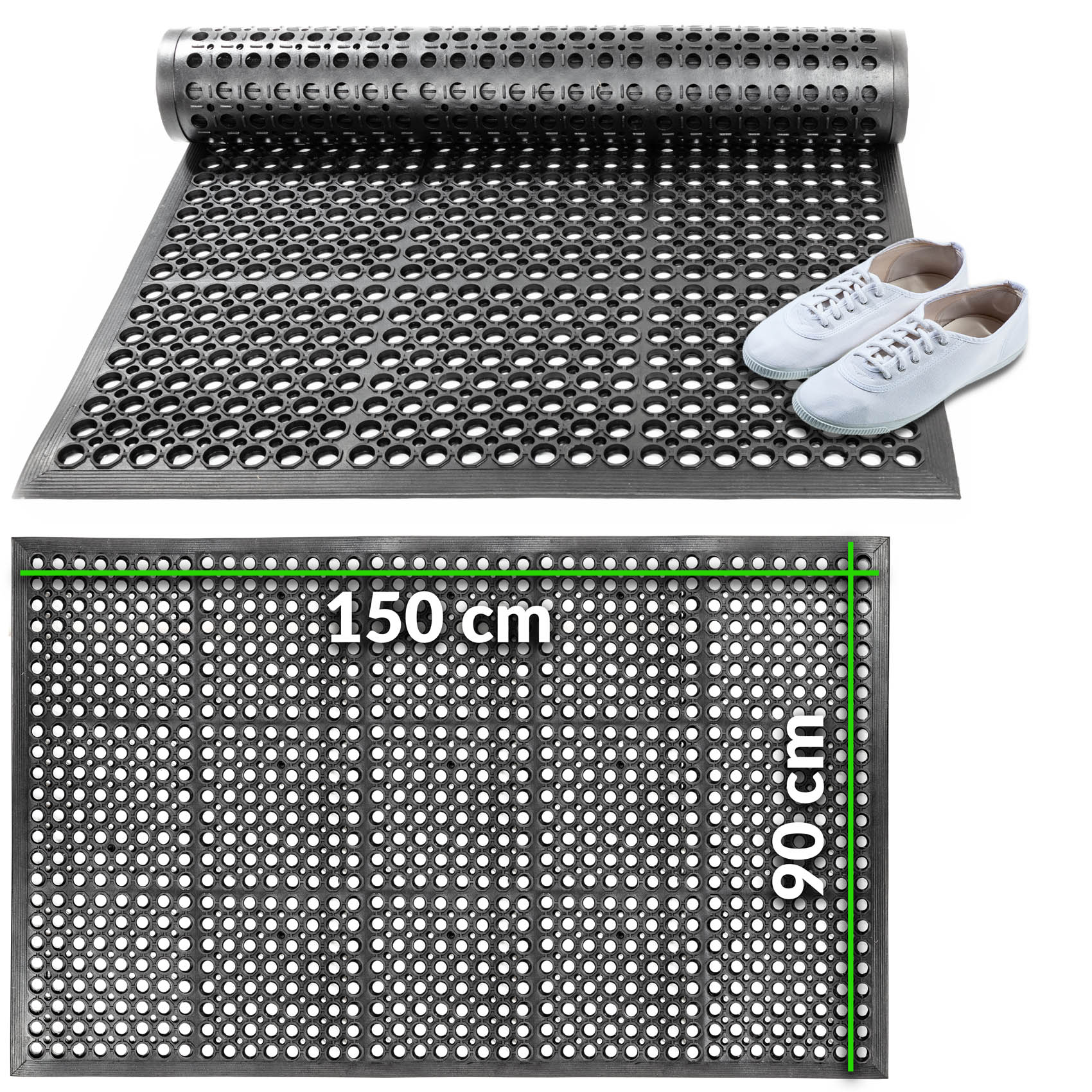 Ringgummimatte mit Gummirand Schmutzfangmatte Gummimatte Wabenmatte 90x150cm Schwarz
