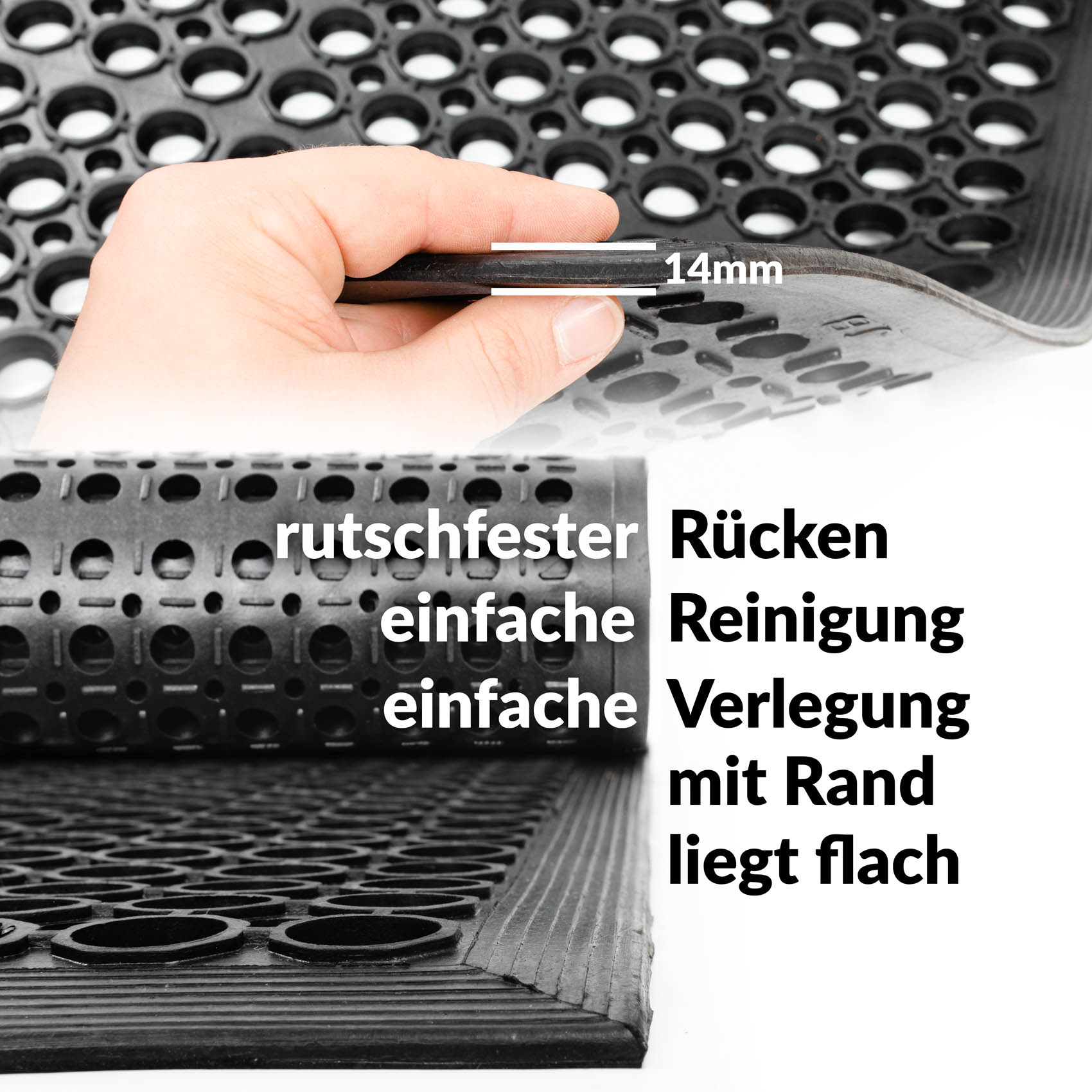 Ringgummimatte mit Gummirand Schmutzfangmatte Gummimatte Wabenmatte 90x150cm Schwarz