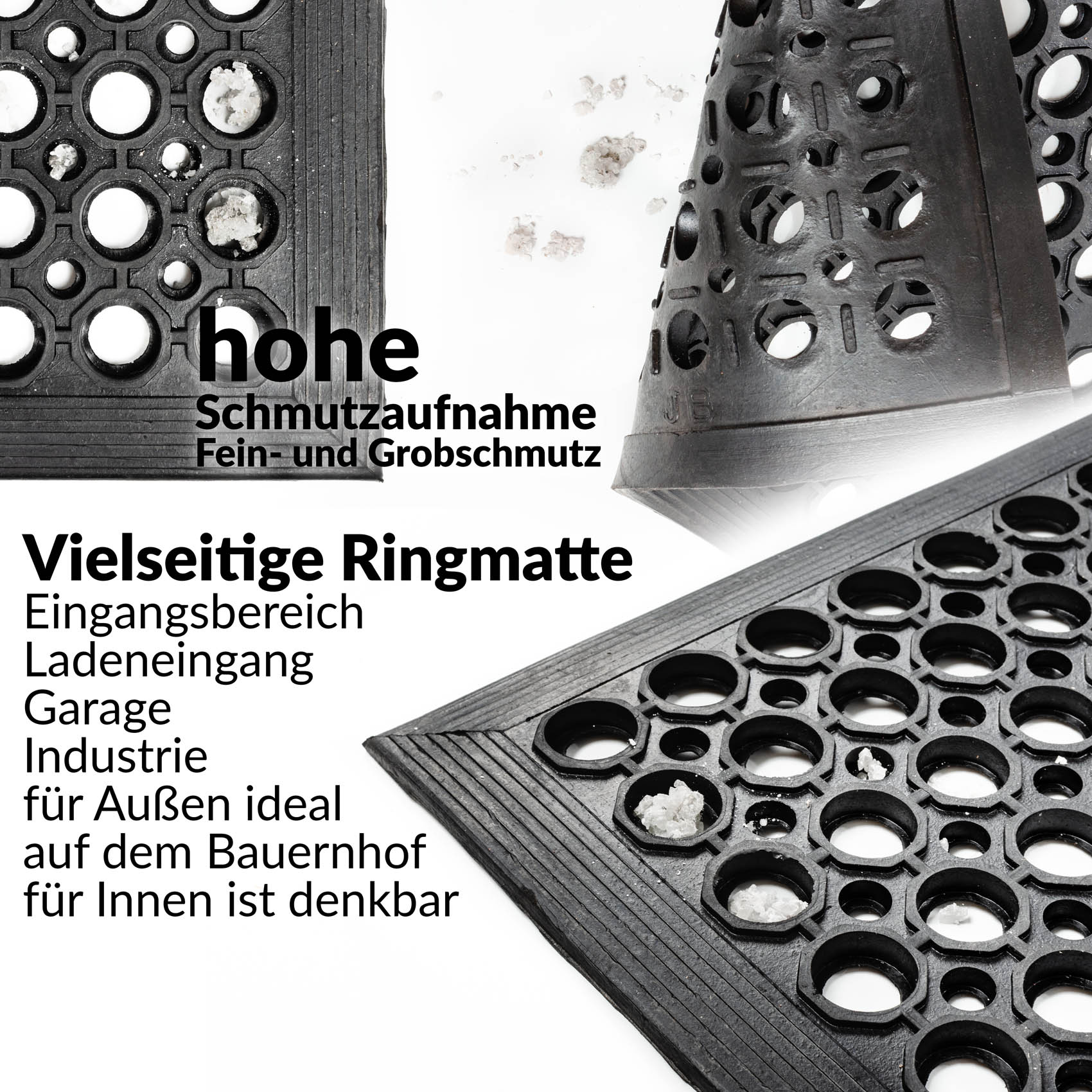 Ringgummimatte mit Gummirand Schmutzfangmatte Gummimatte Wabenmatte 90x150cm Schwarz