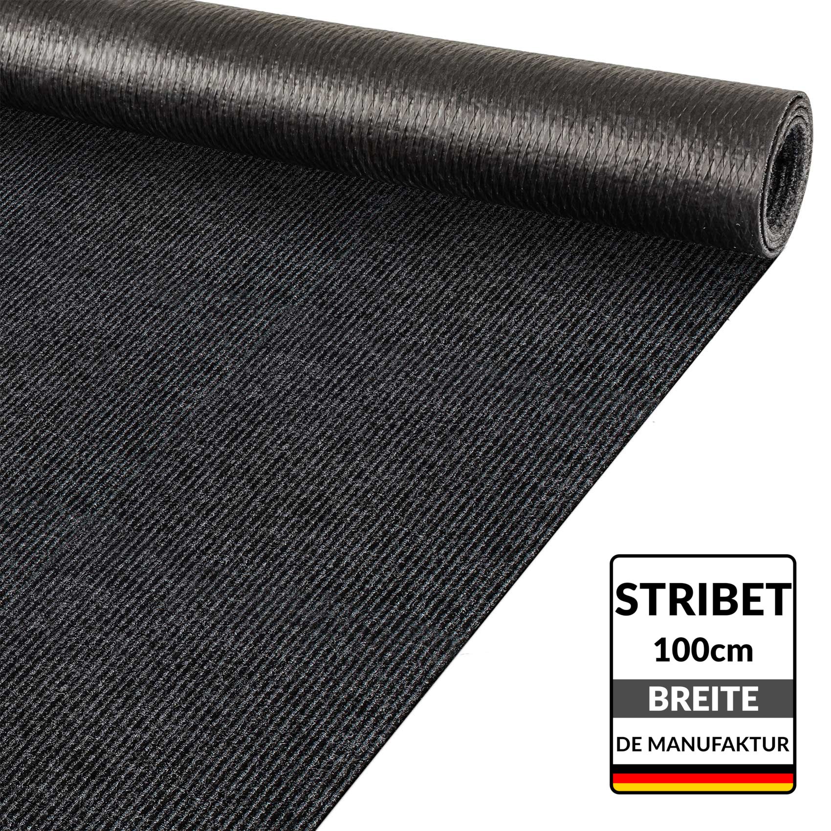 Teppichläufer Läufer Flur Sauberlaufmatte Schmutzfangmatte Flur Teppich STRIBET Breite 100cm Schwarz 100x100cm