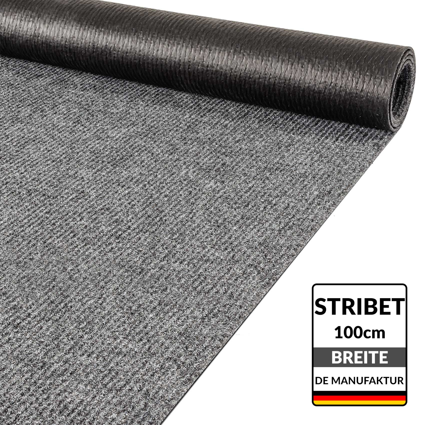 STRIGRAU_10 Teppichläufer Läufer Flur Sauberlaufmatte Läufer rutschfest STRIBET Breite 100cm Grau