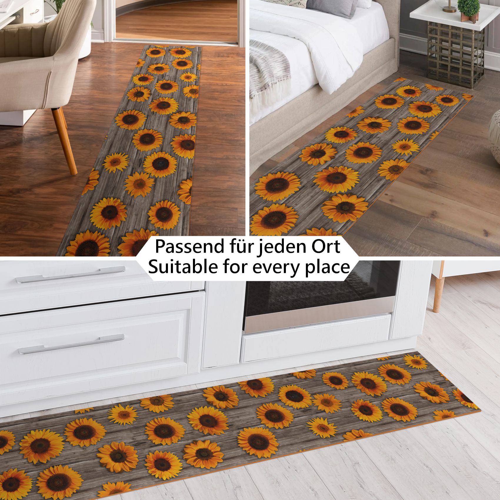 GIMMY022_40 Läufer PVC Teppich rutschfest abwaschbar Sonnenblumen Grau 50cm Breit