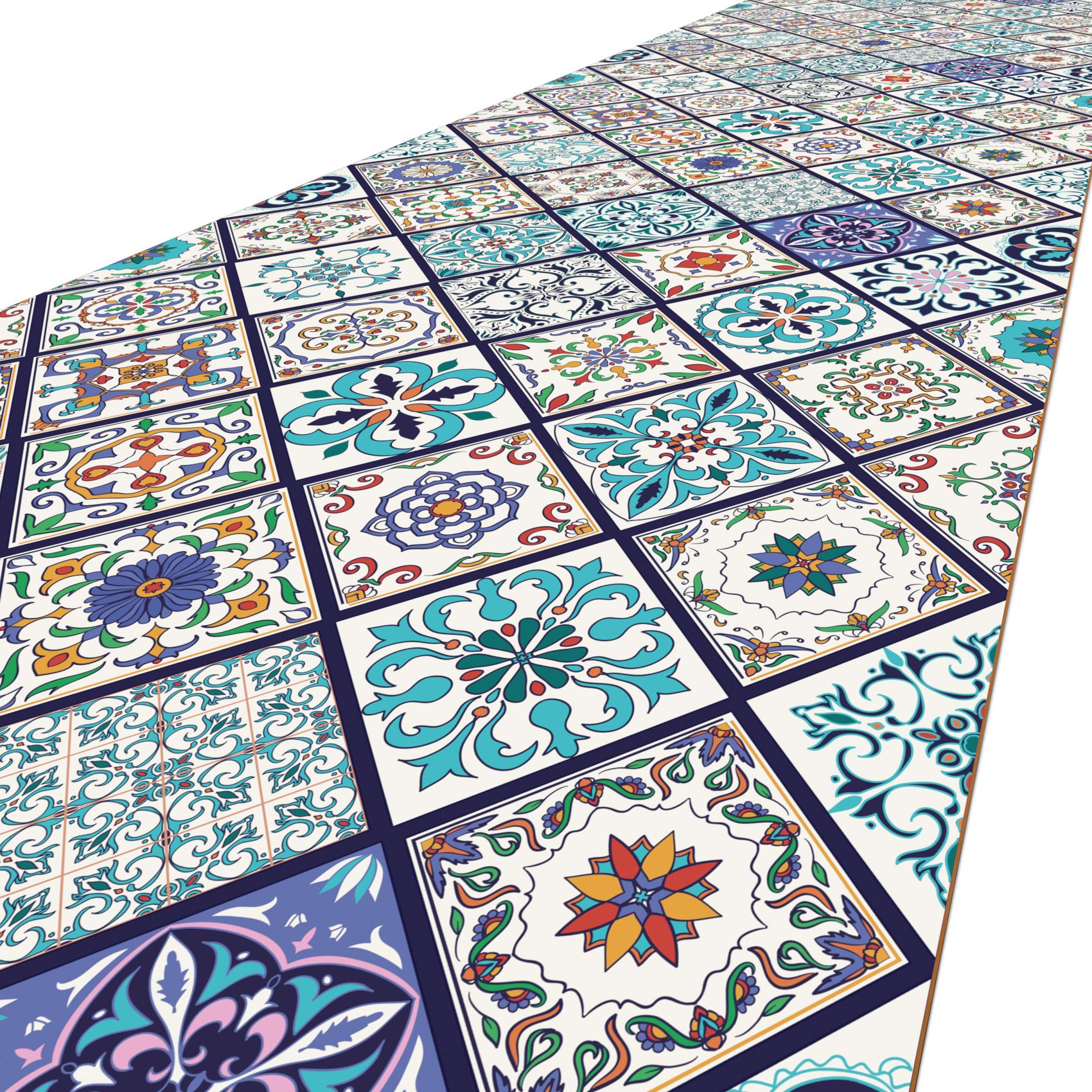 EMEND10_10 Küchenläufer PVC rutschfest abwaschbar Orientalische Fliese Blau 50cm Breit